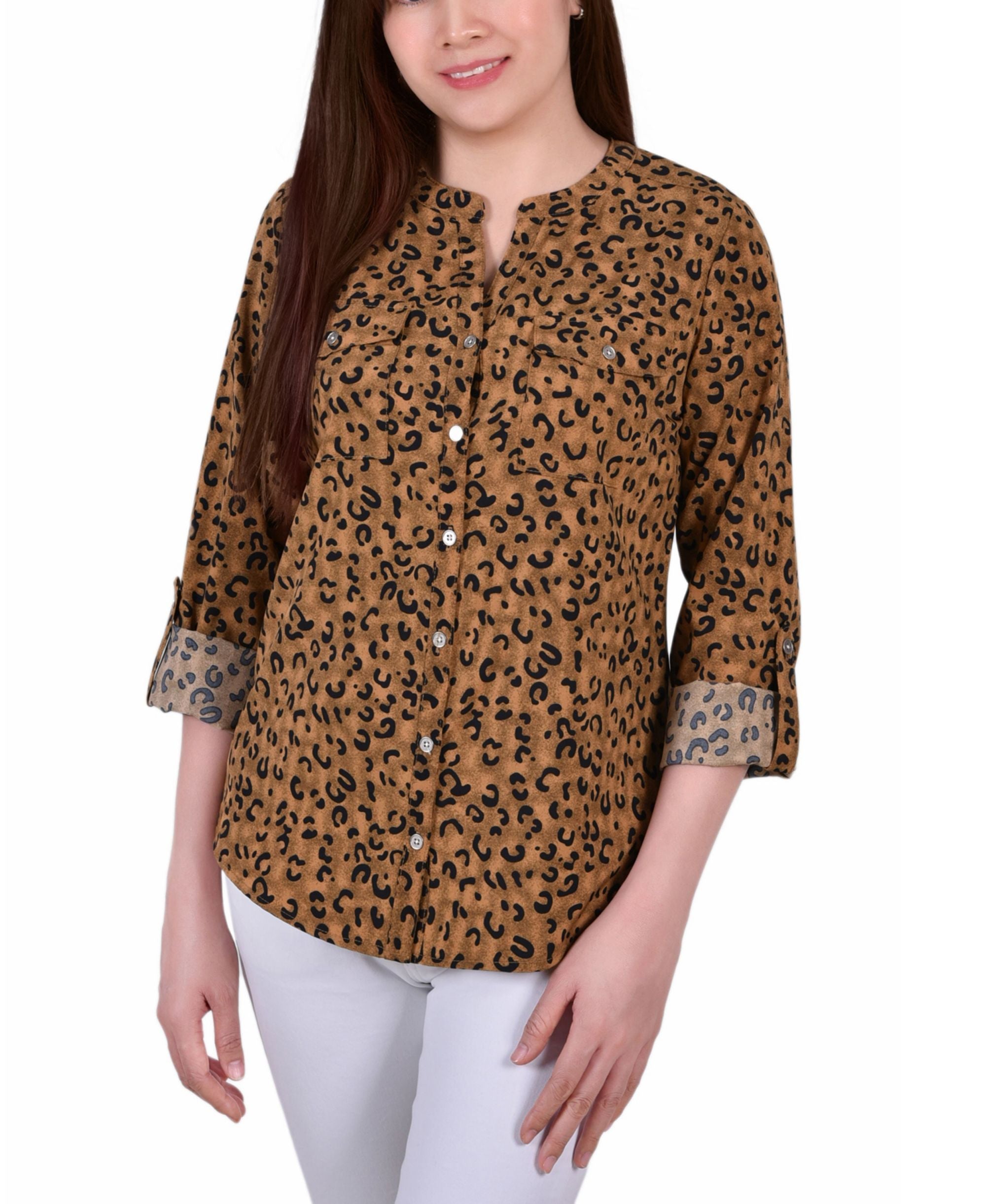Petite Tab Y Neck Blouse