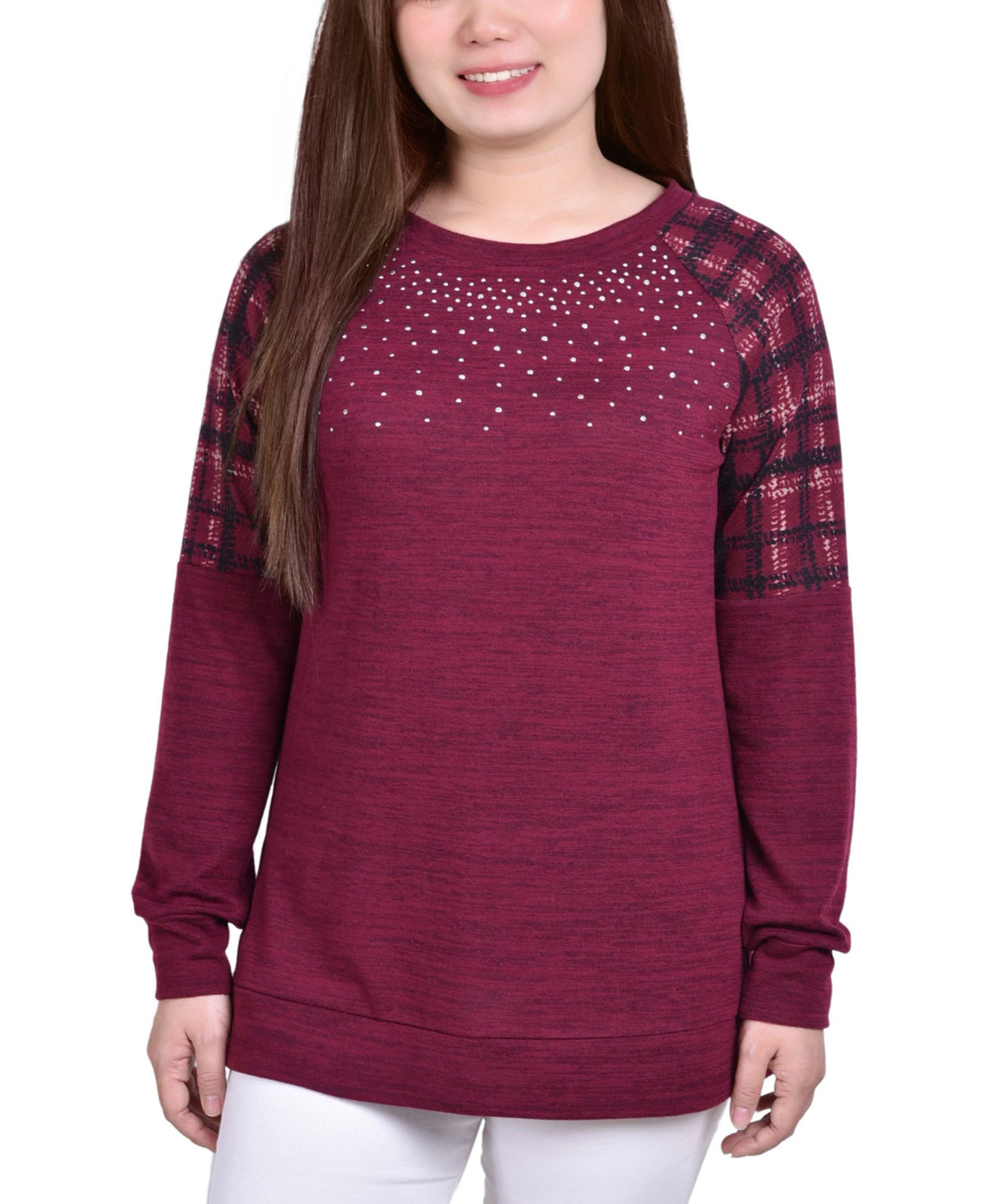 Petite Knit Top With Print Shoulder Insets