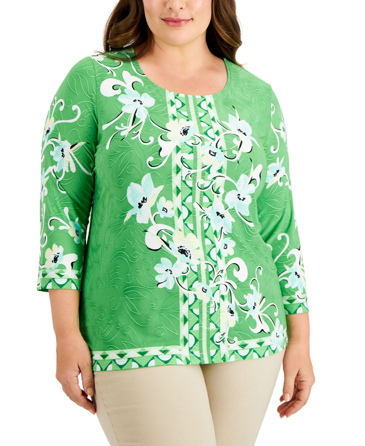 JM Collection Plus Size Printed 3/4 Sleeve Top