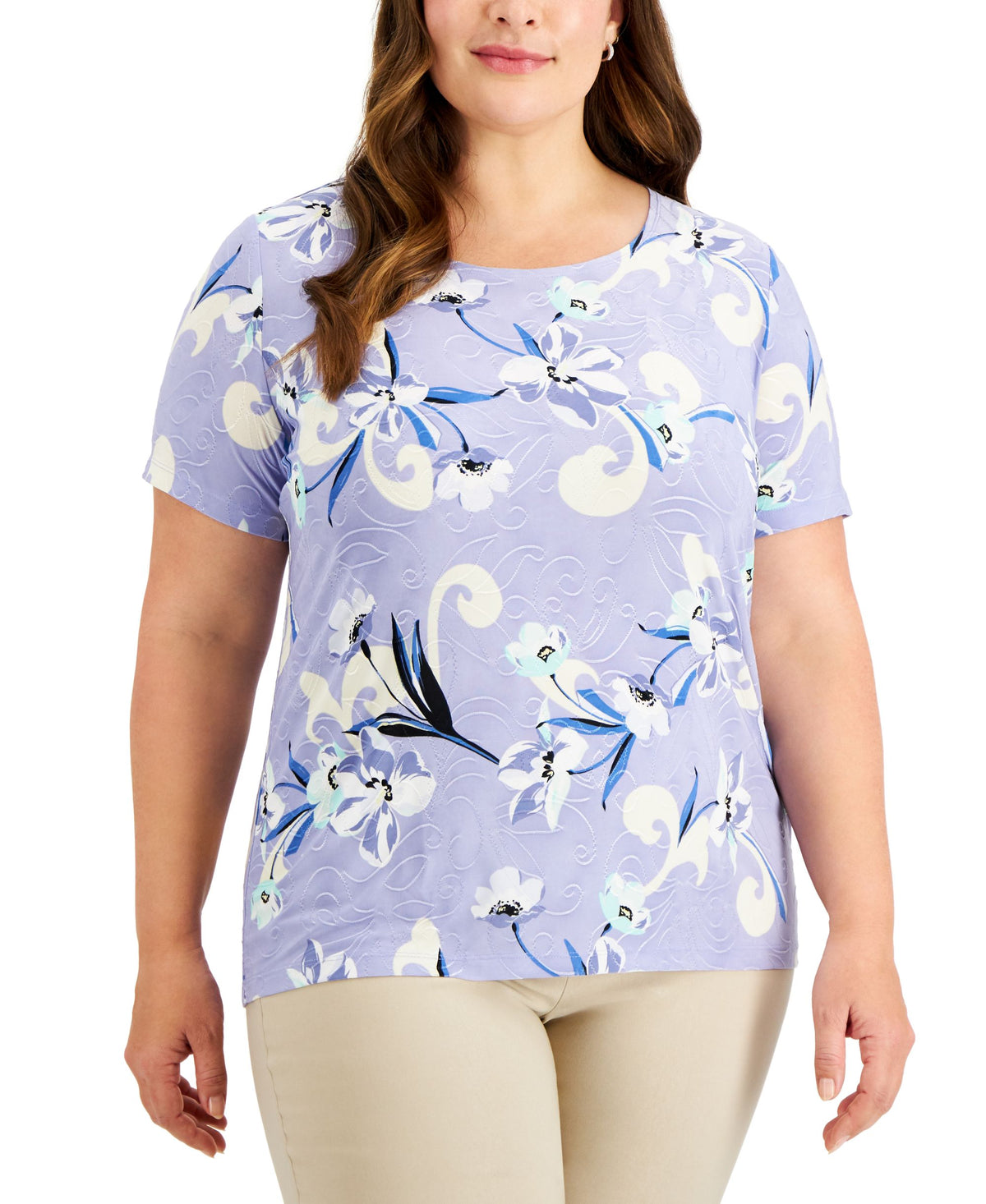 JM Collection Plus Size Printed Short Sleeve Top