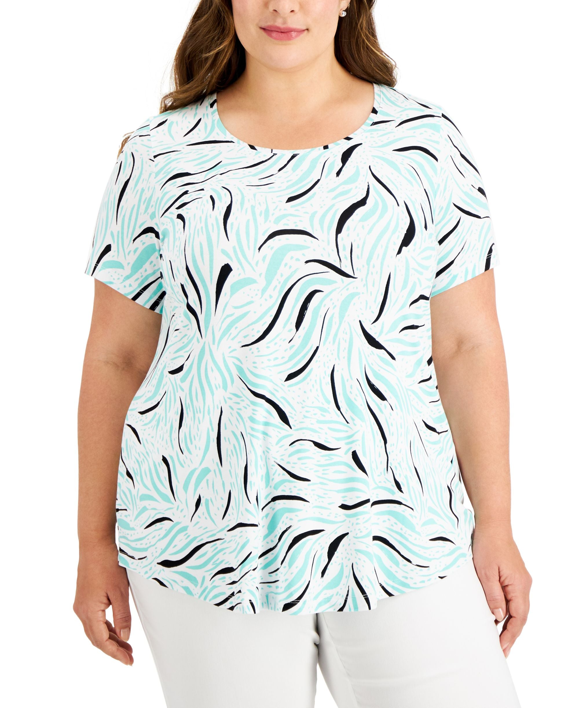 JM Collection Plus Size Printed Short Sleeve Top