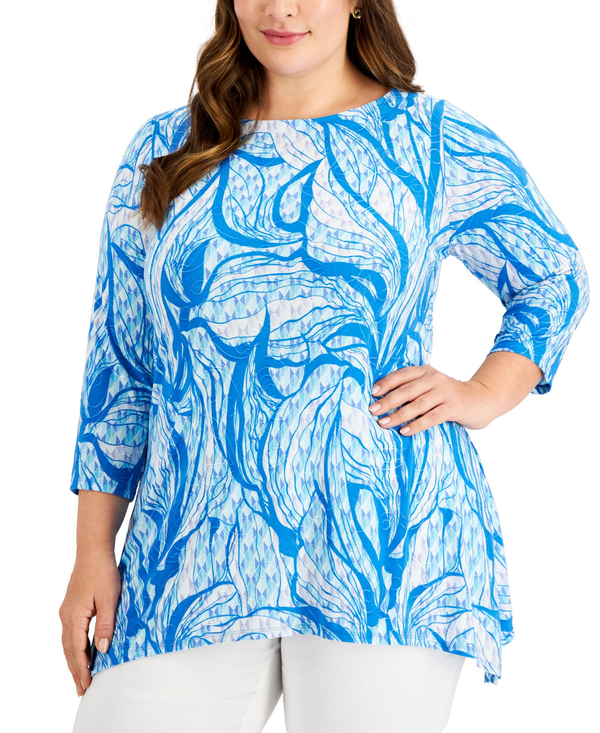 JM Collection Plus Size Printed 3/4 Sleeve Top
