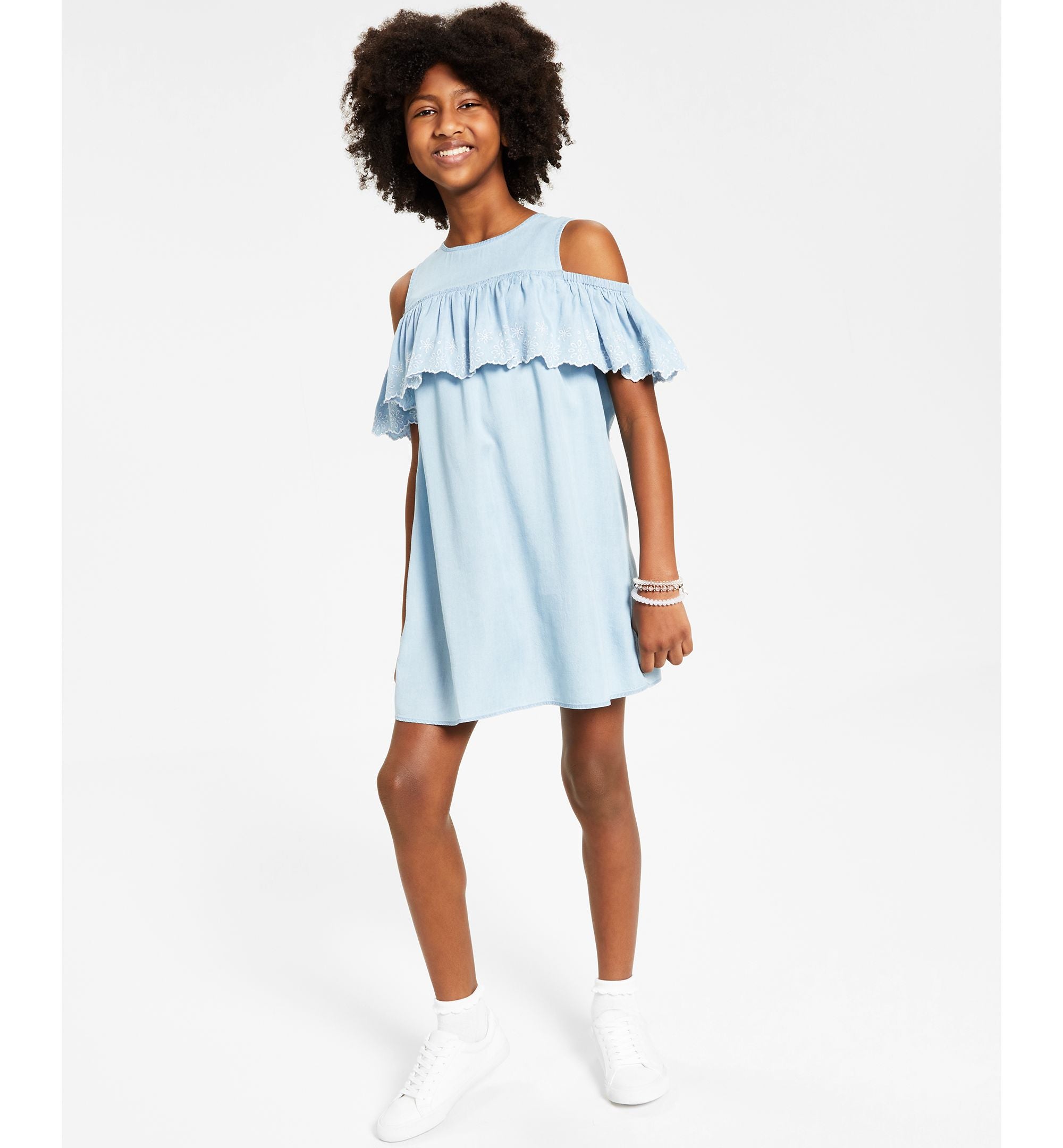 Charter Club Mommy Me Big Girls Cold Shoulder Chambray Dress