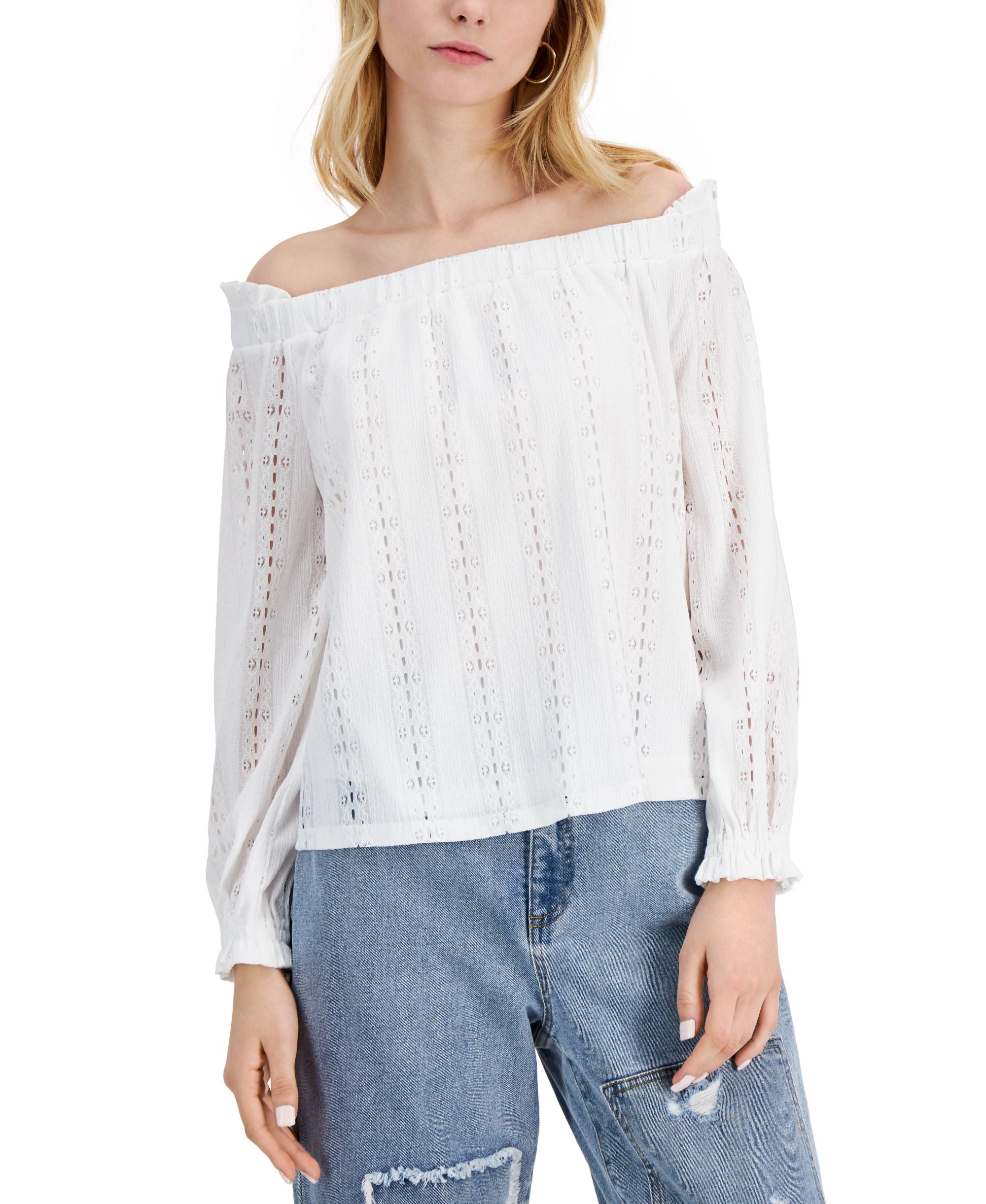 INC International Concepts Off The Shoulder Eyelet Top