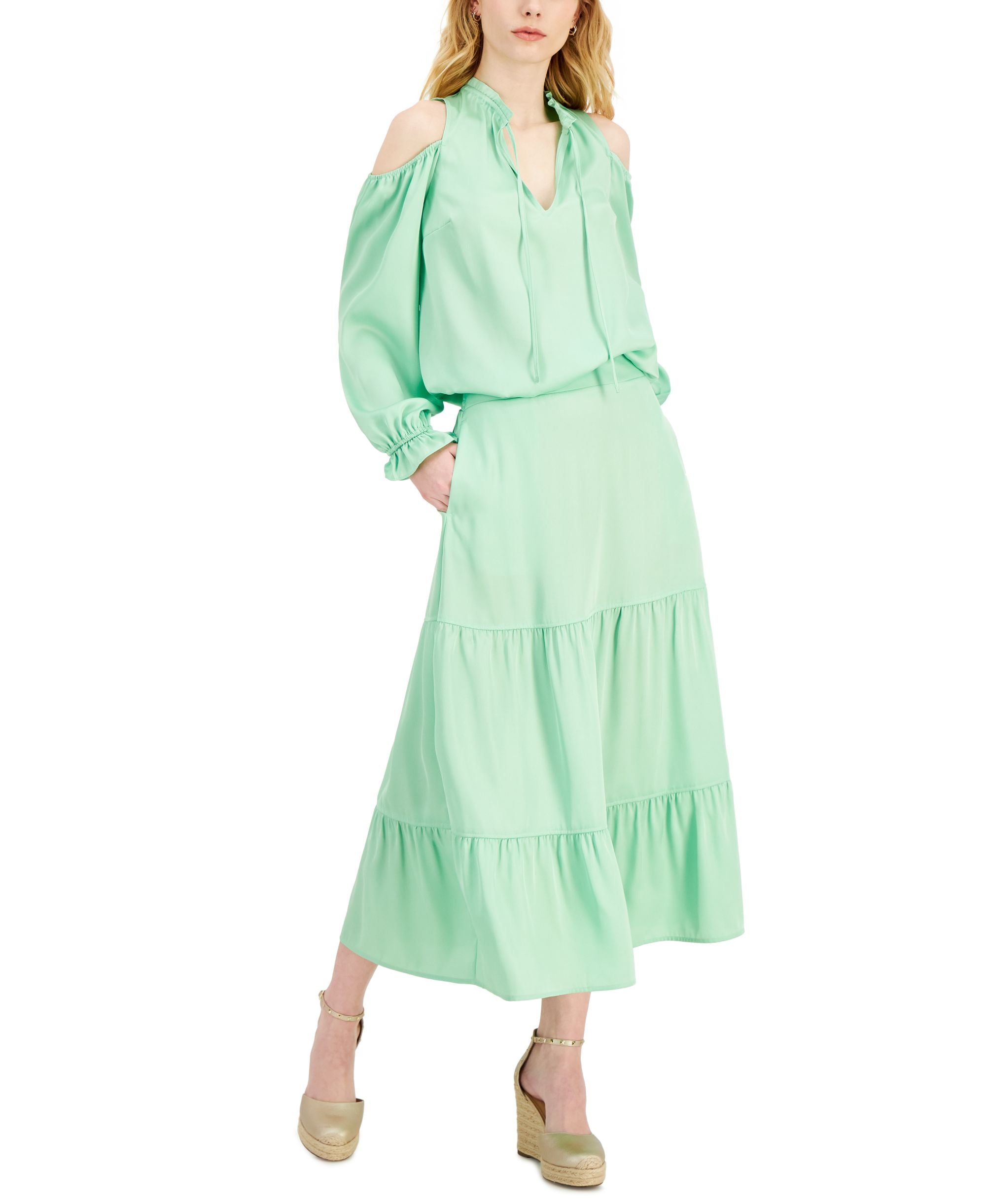 Inc International Concepts Cold-Shoulder Balloon-Sleeve Top