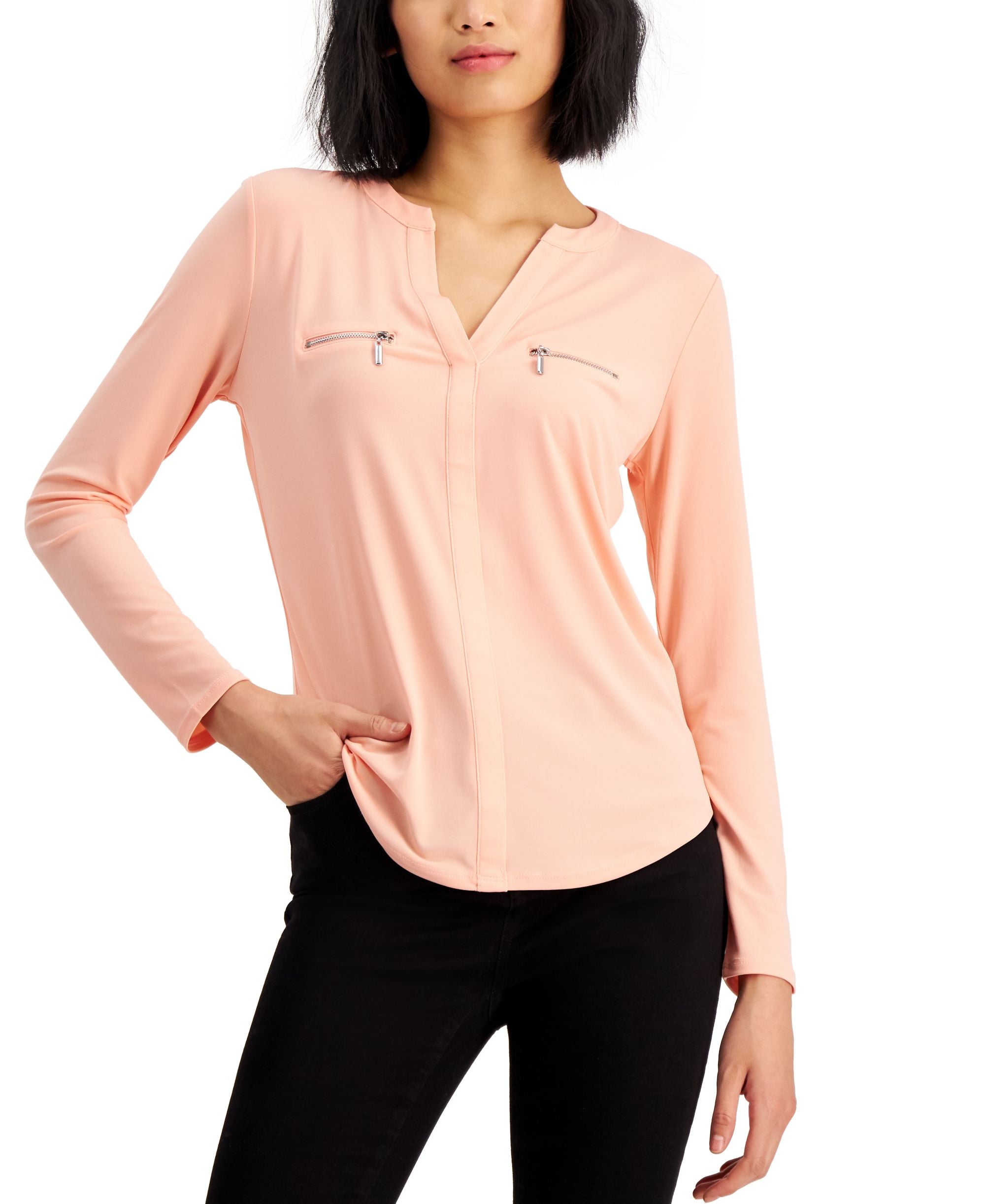 INC International Concepts Womens Zip Pocket Blouse