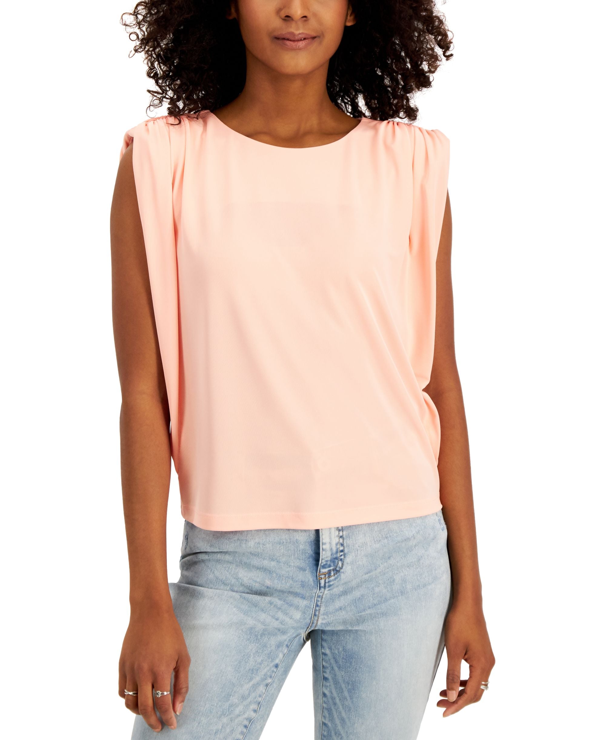 INC International Concepts Womens Ruched Shoulder Sleeveless Top