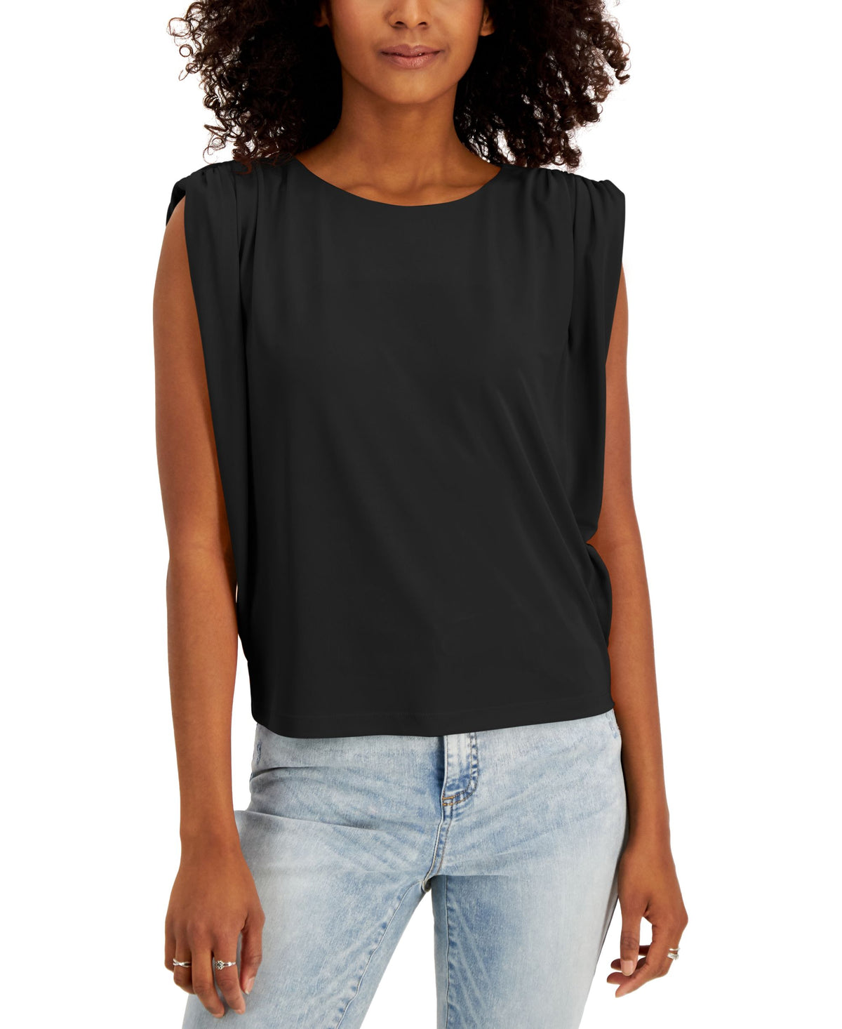 INC International Concepts Womens Ruched Shoulder Sleeveless Top