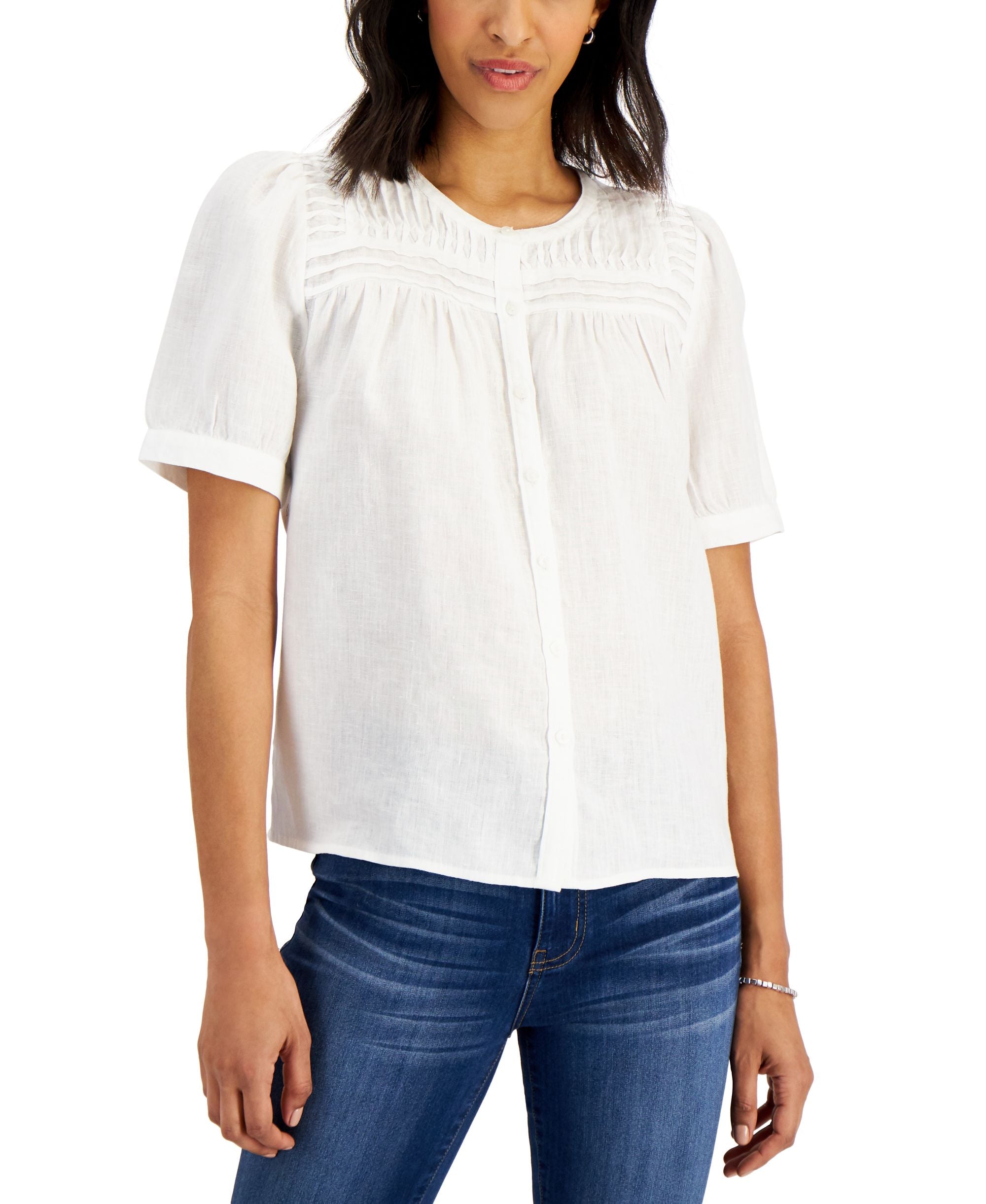Charter Club Pleated Yoke Linen Top