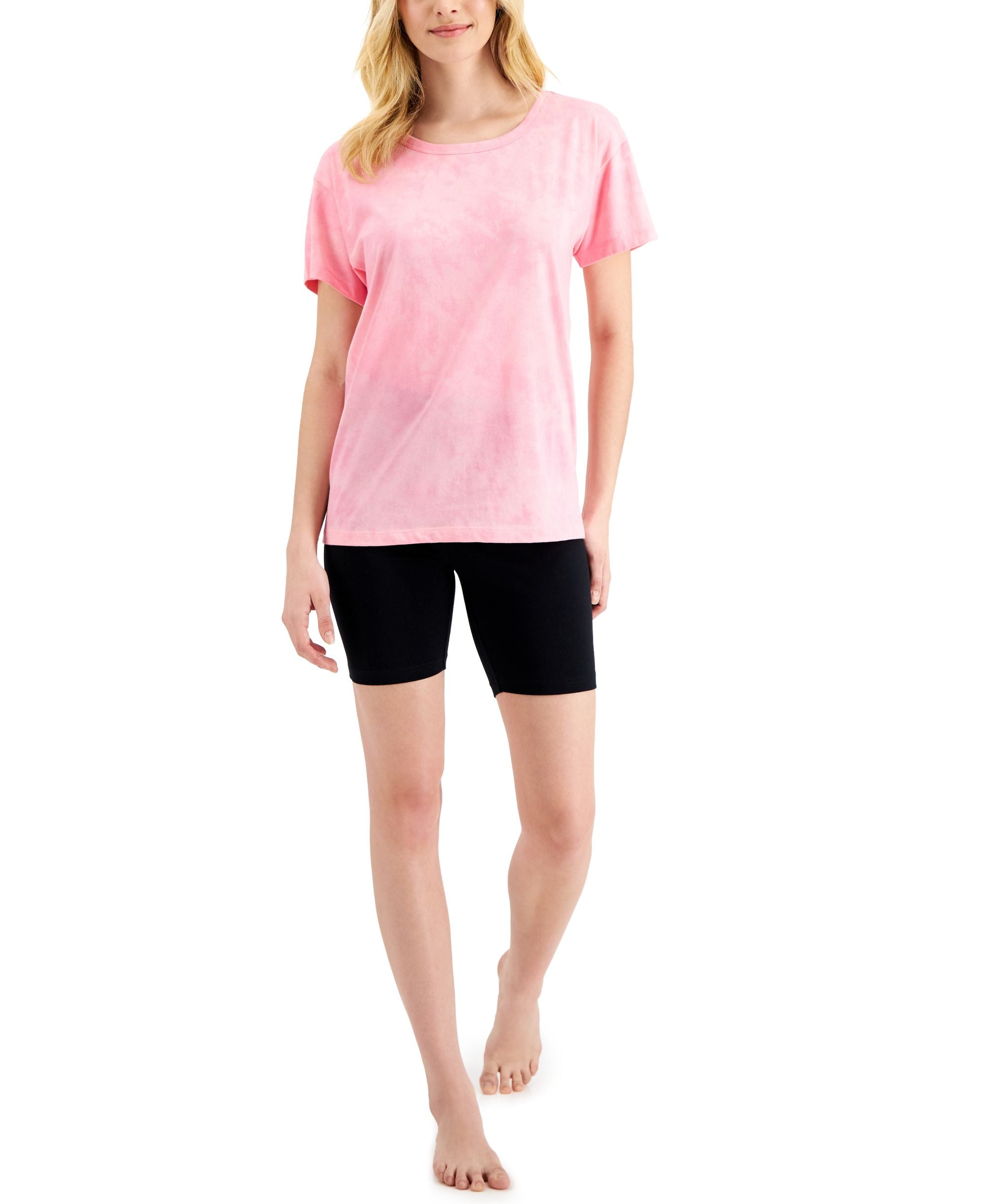 Jenni Solid T-Shirt Printed Bike Shorts Sleep Set