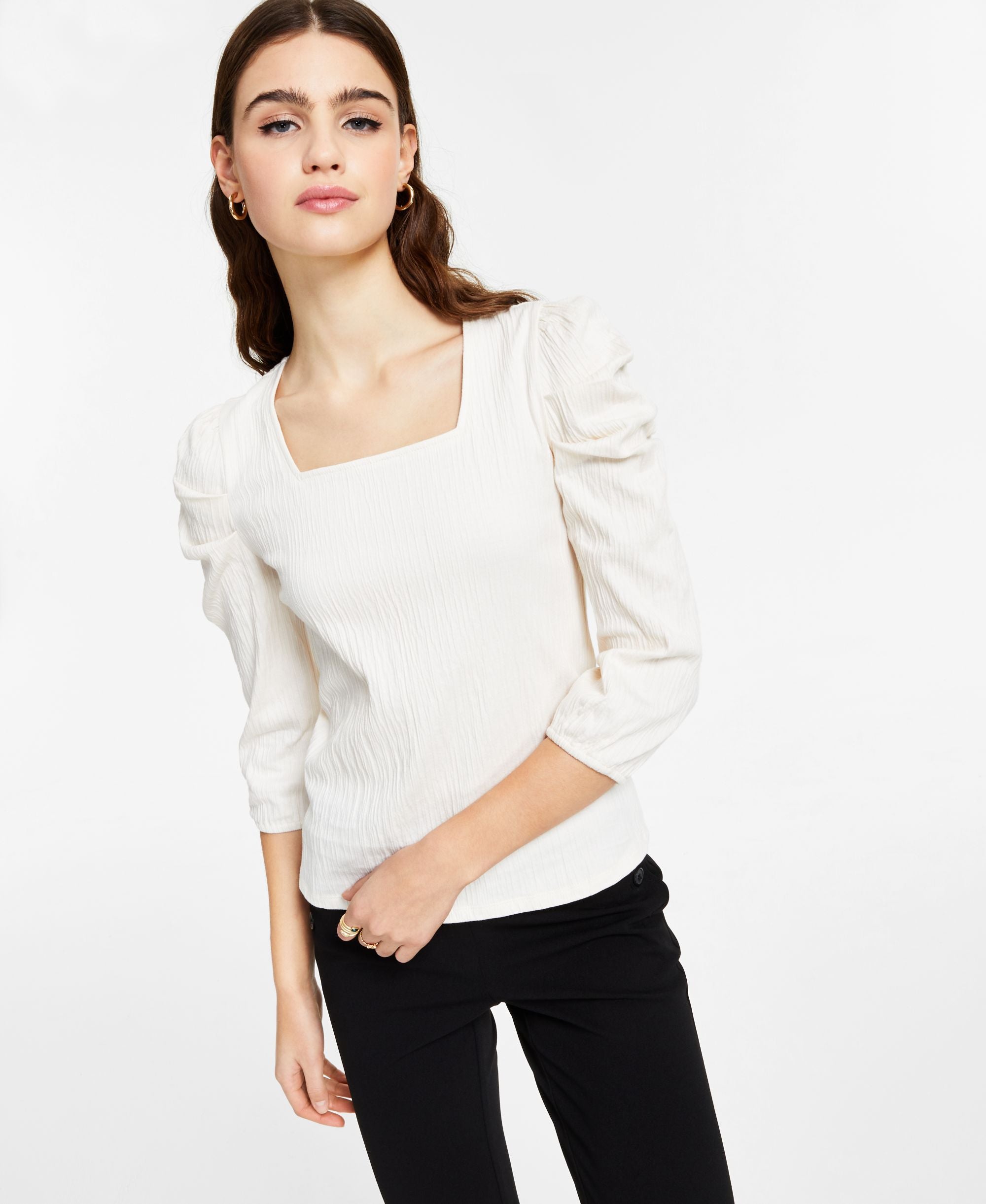 Bar III Square Neck Puff Shoulder Top