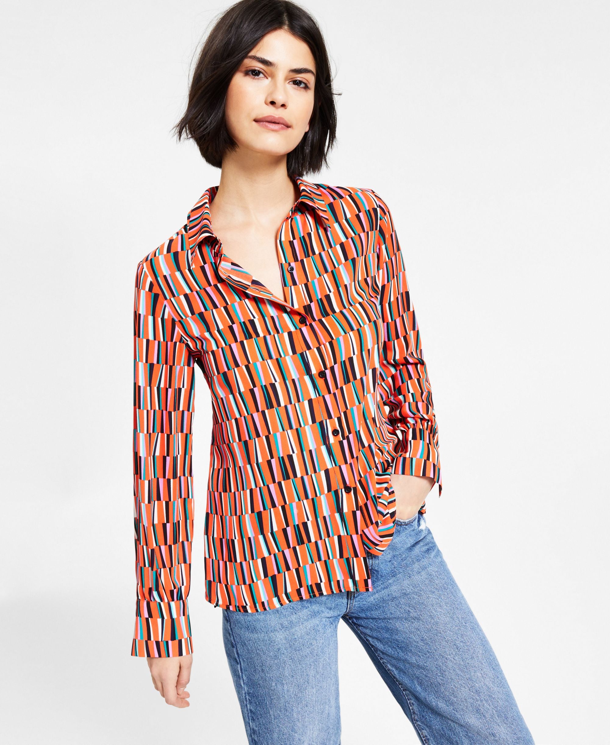 Bar III Printed Collared Shirt