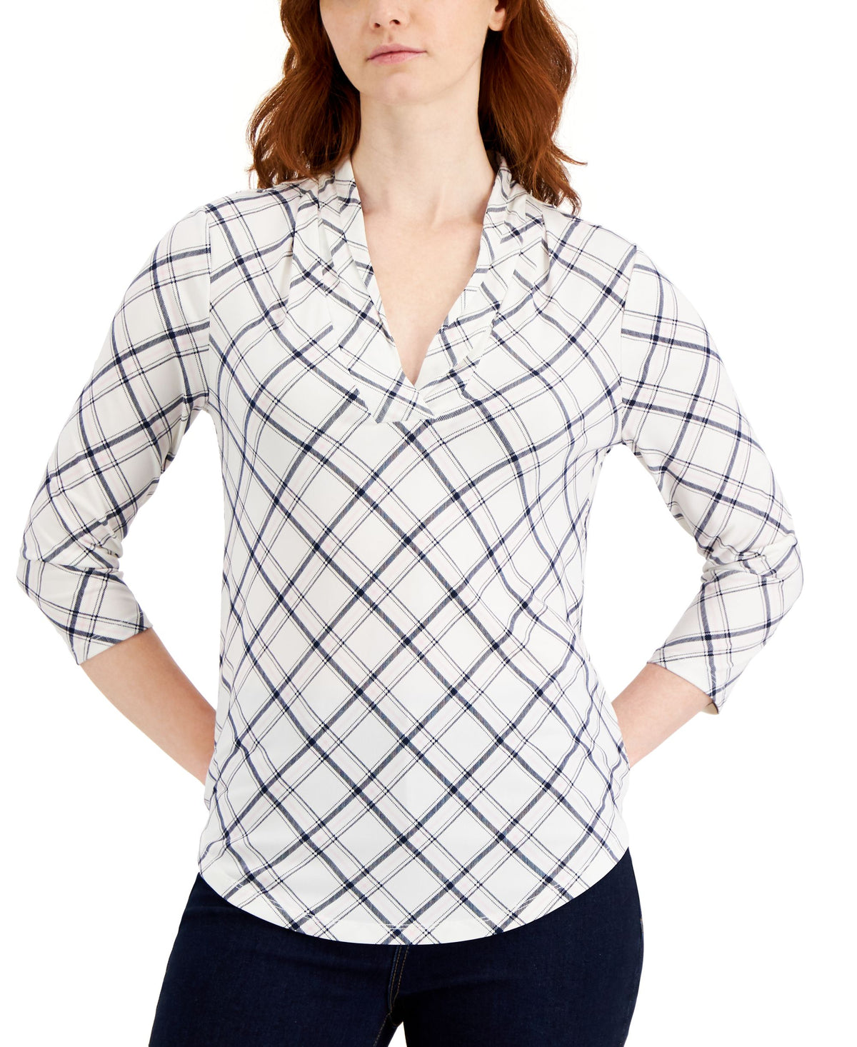 Charter Club Printed 3/4 Sleeve Knit Top