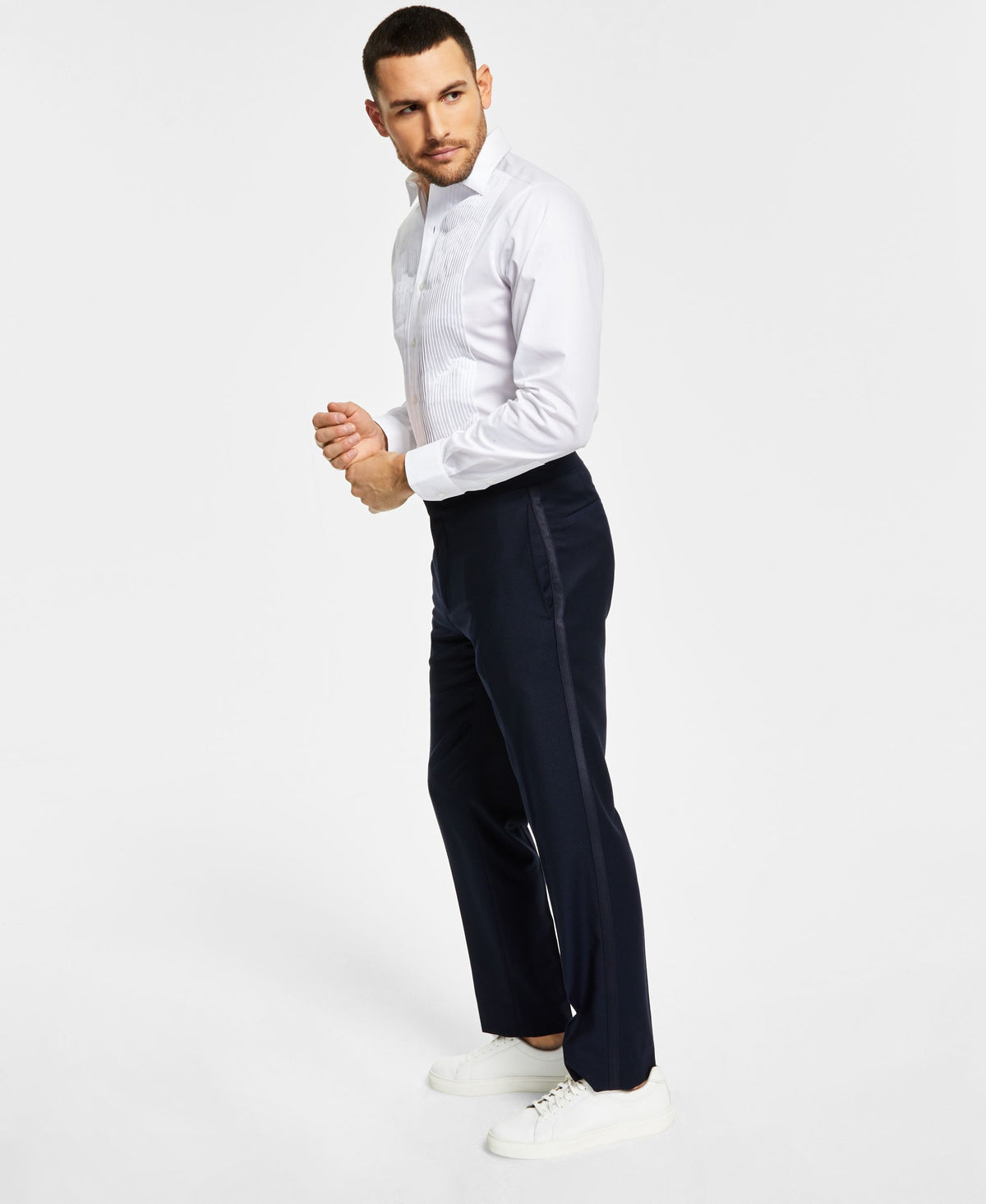 Men's Slim-Fit Navy Tuxedo Pants