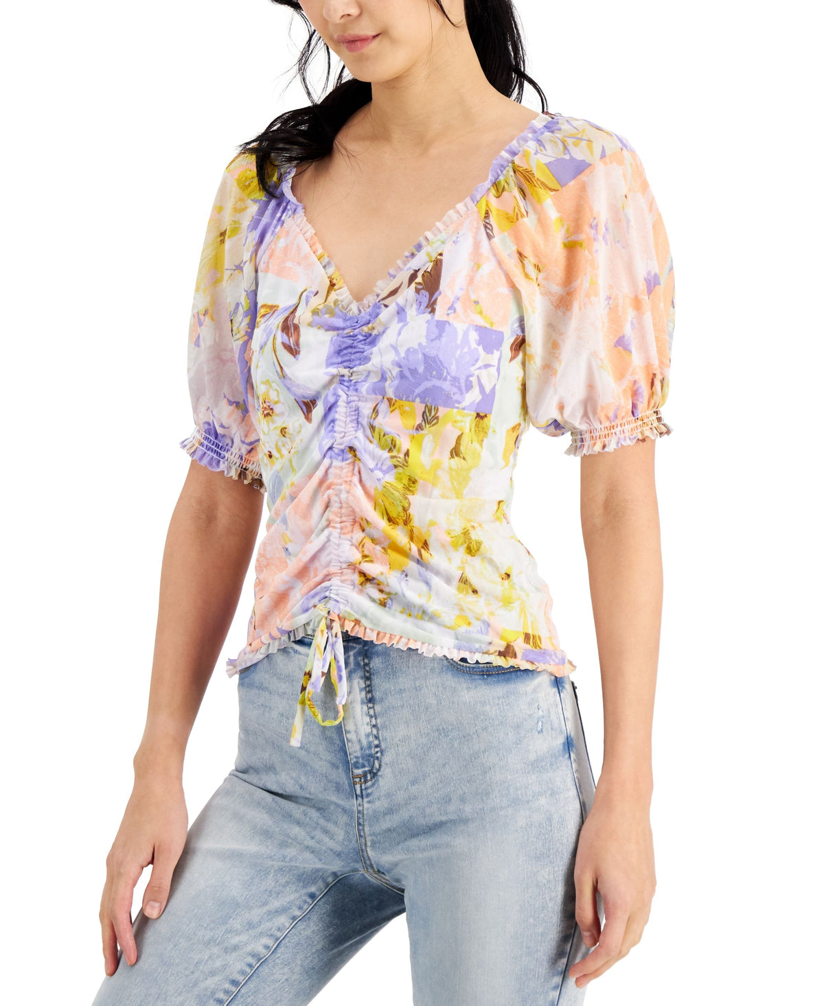INC International Concepts Womens Ruched Front Mesh Top