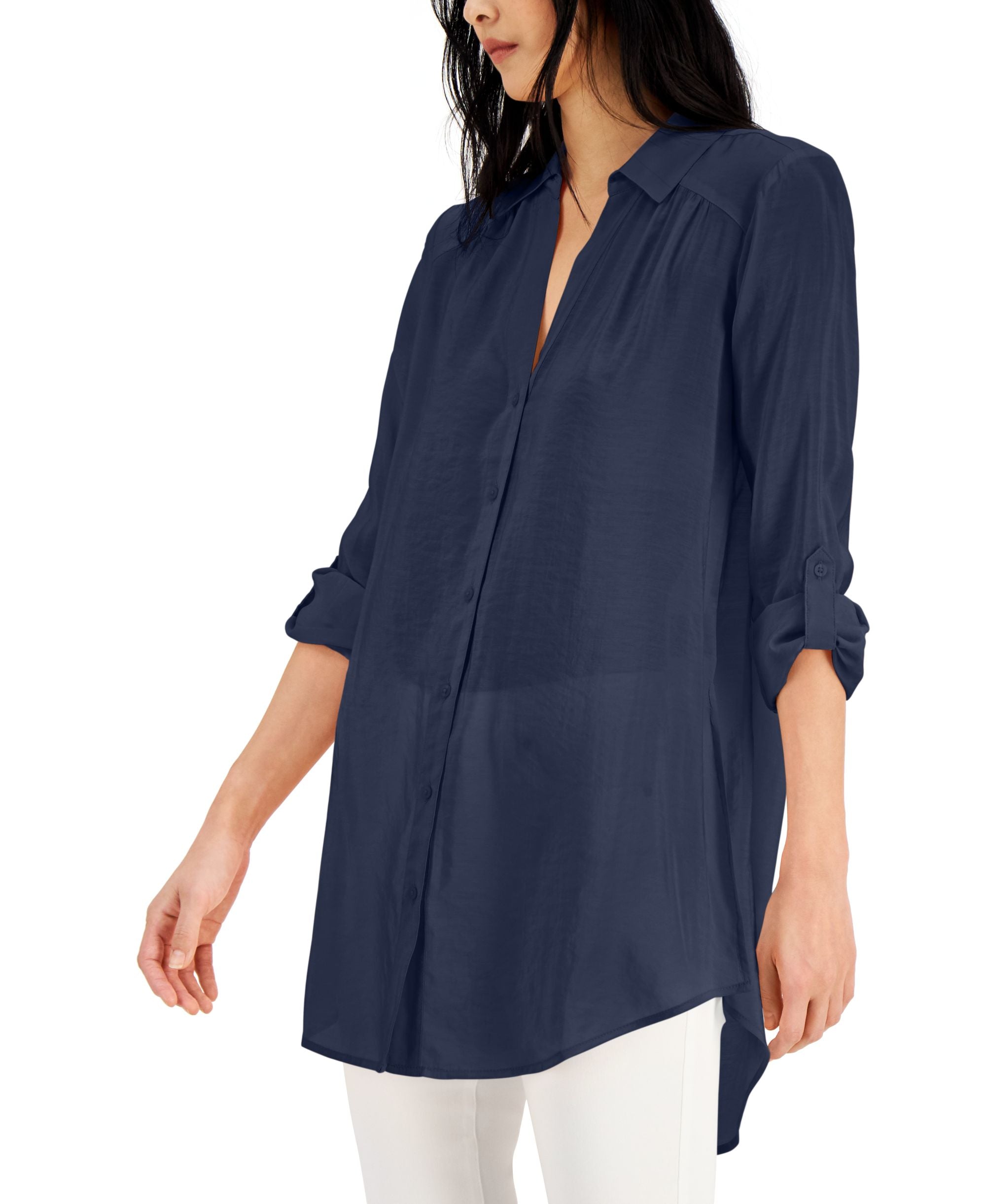 INC International Concepts Solid Button Up Tunic