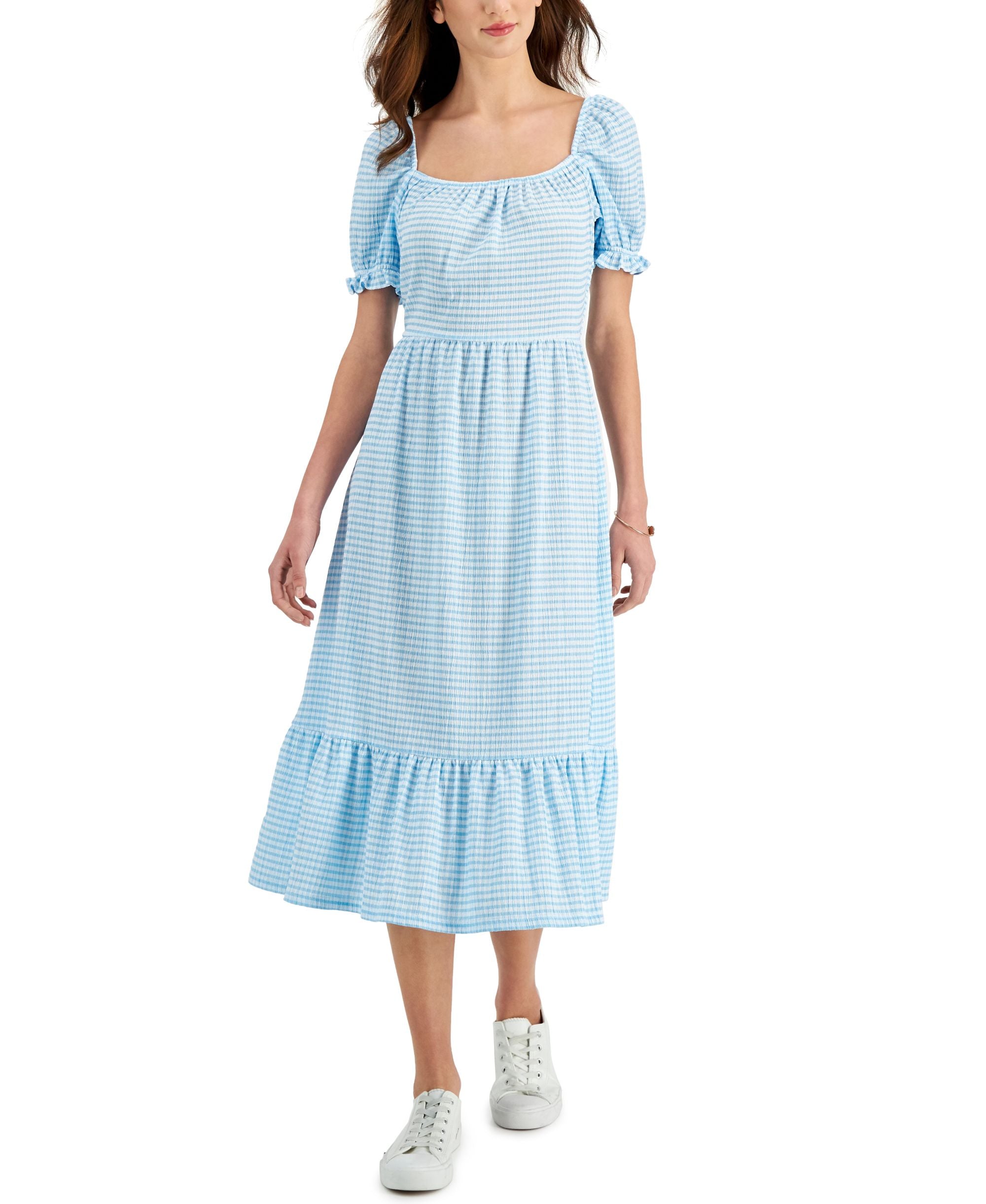 Charter Club Petite Striped Seersucker Midi Dress