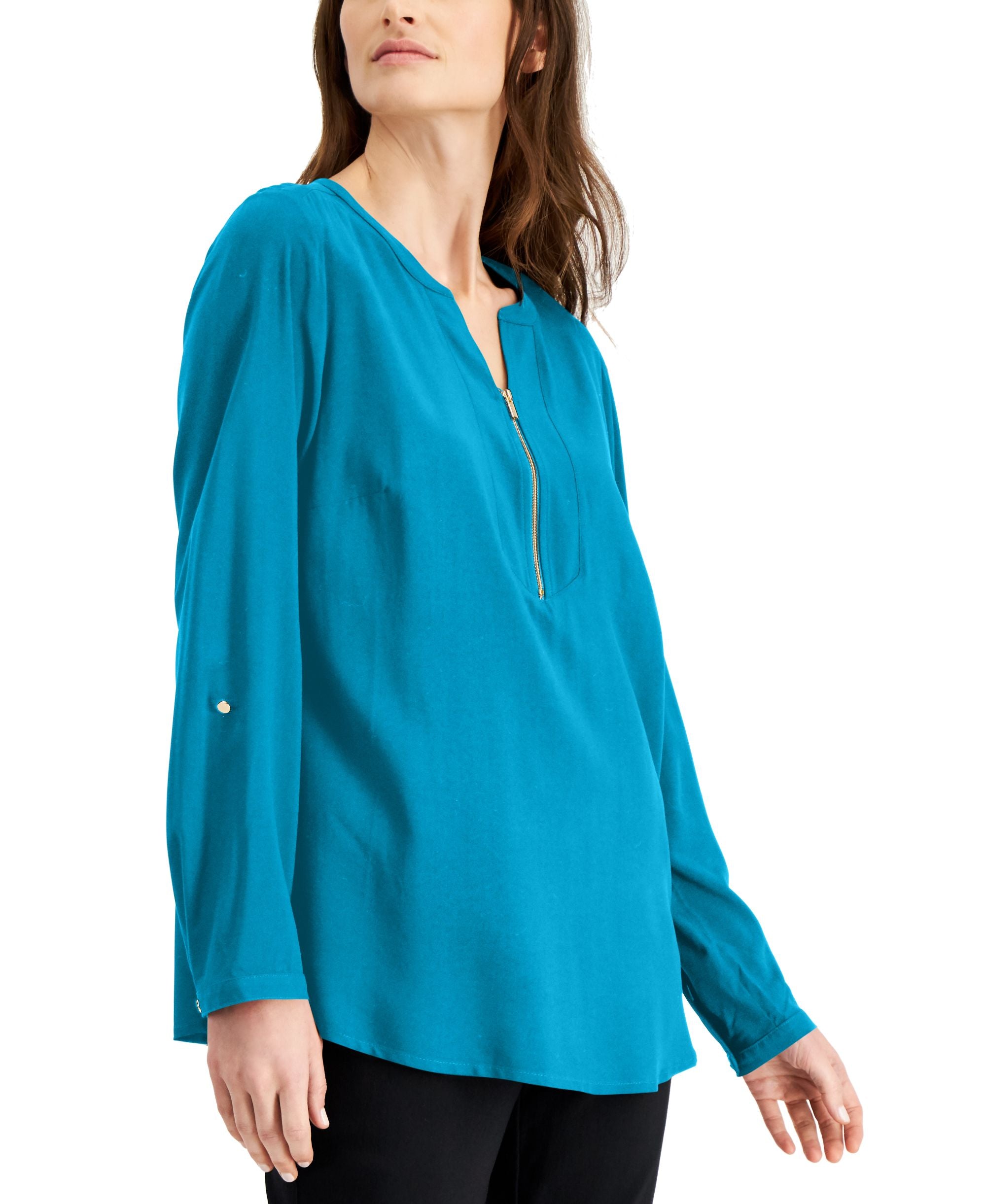 JM Collection Solid Zip Neck Utility Top