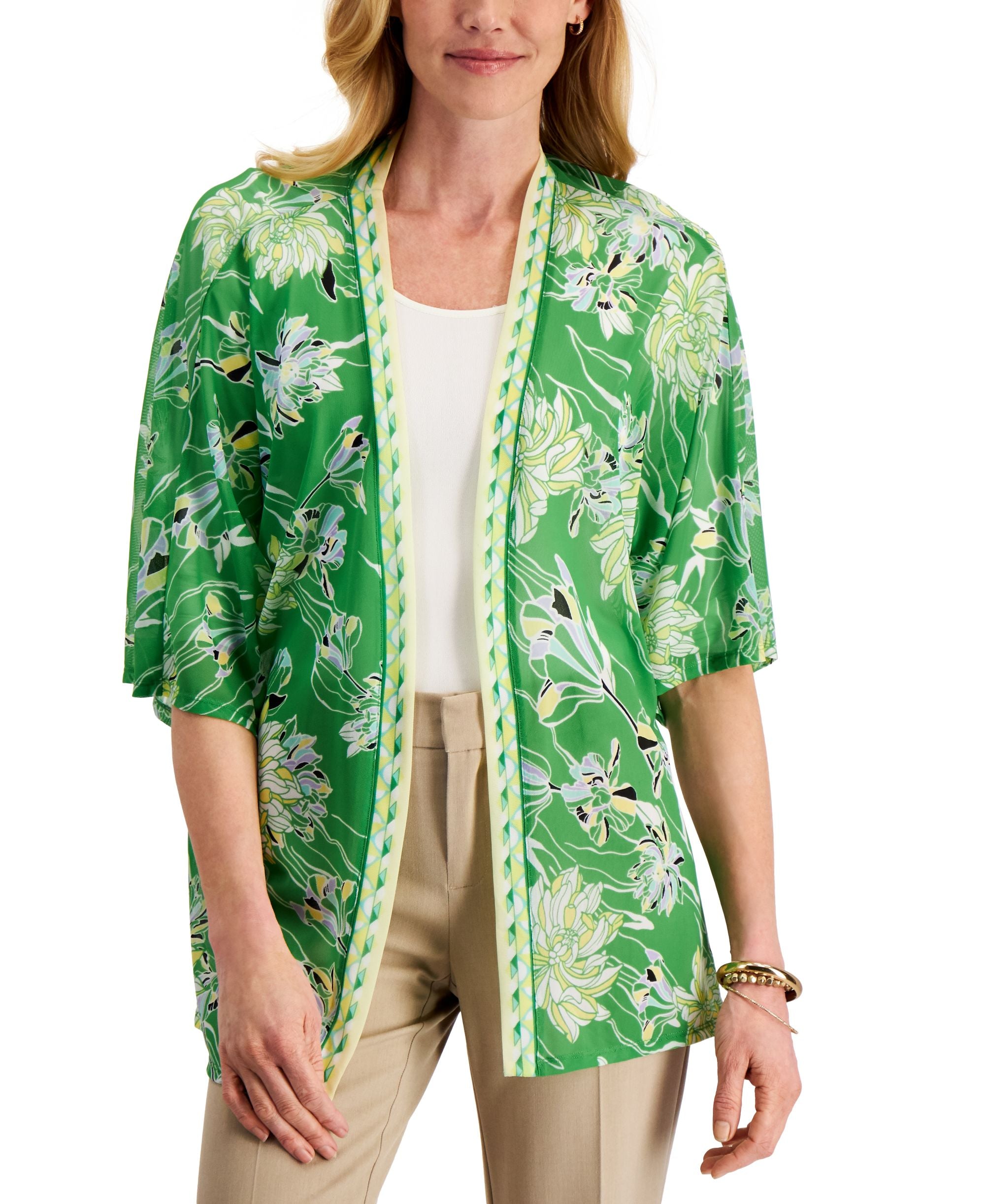 JM Collection Floral-Print Open-Front Cardigan