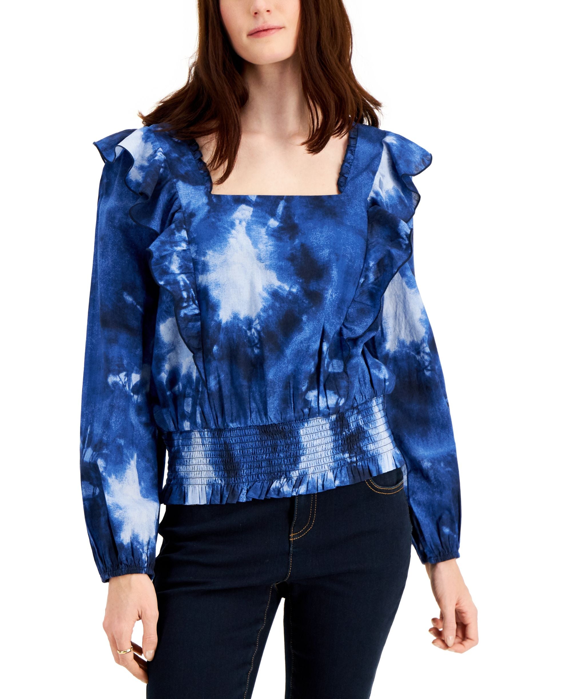 INC International Concepts Plus Size Tie Dyed Ruffled Blouse