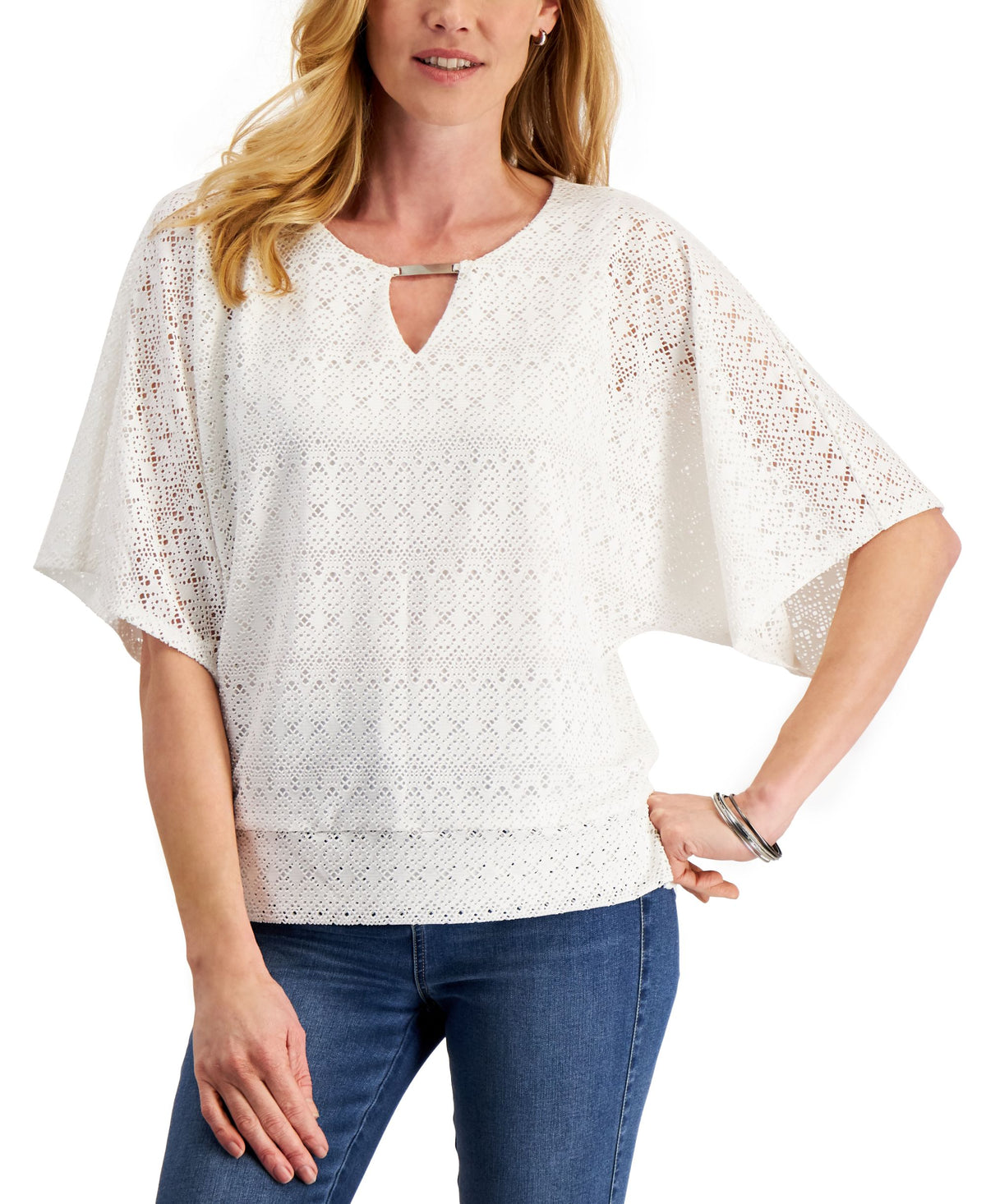 JM Collection Eyelet Poncho Top