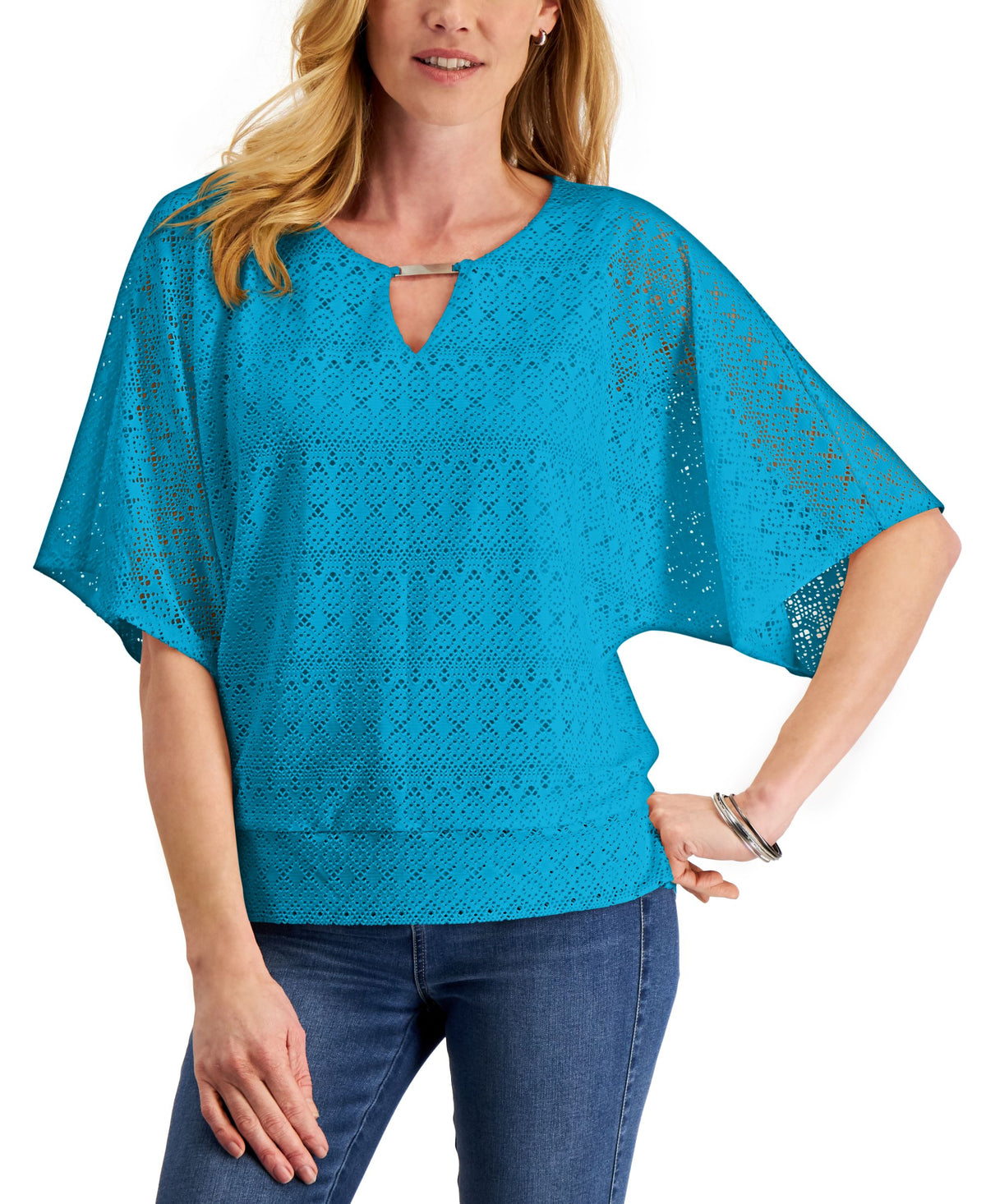 JM Collection Eyelet Poncho Top