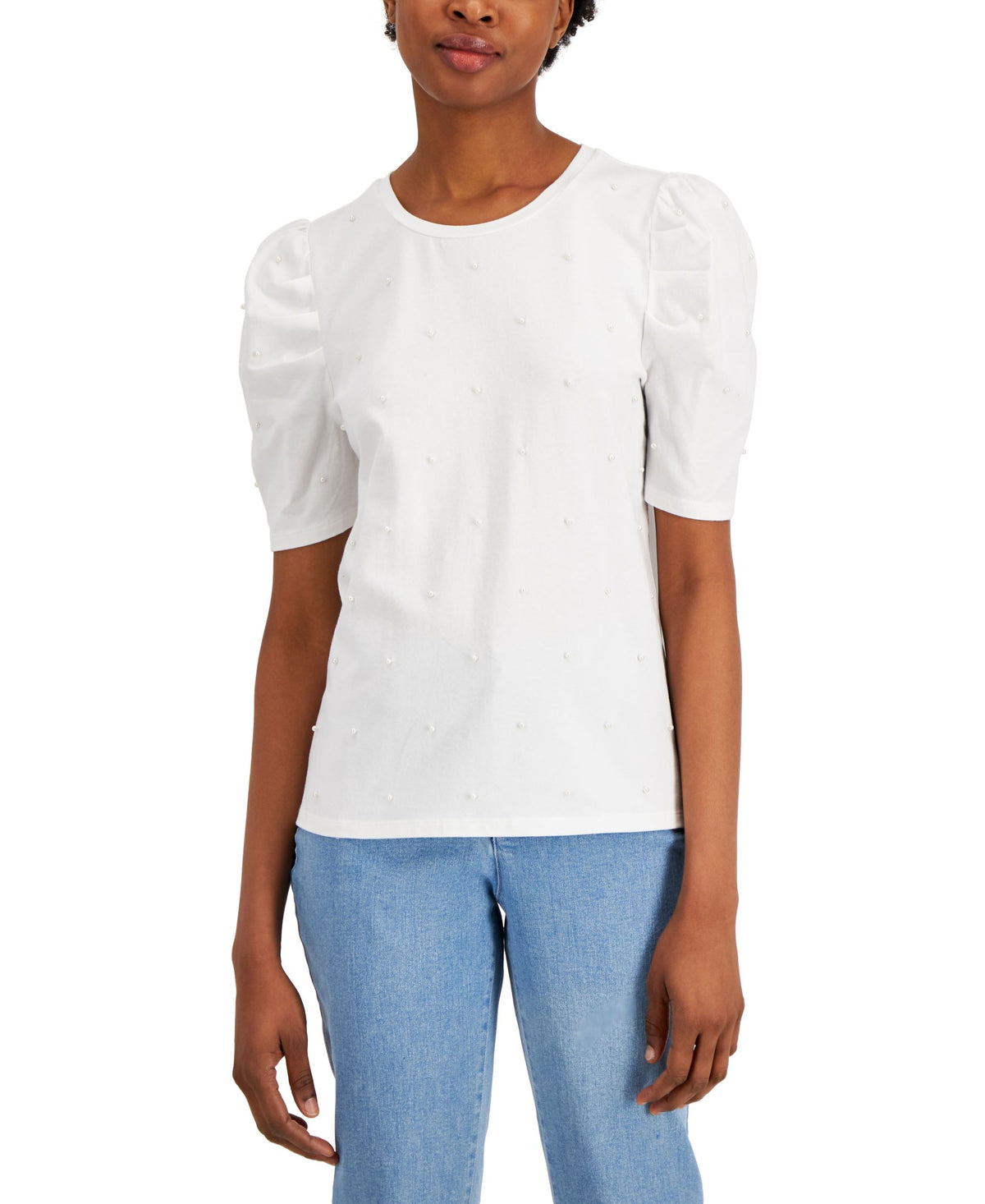 Charter Club Imitation Pearl Puff Sleeve Top