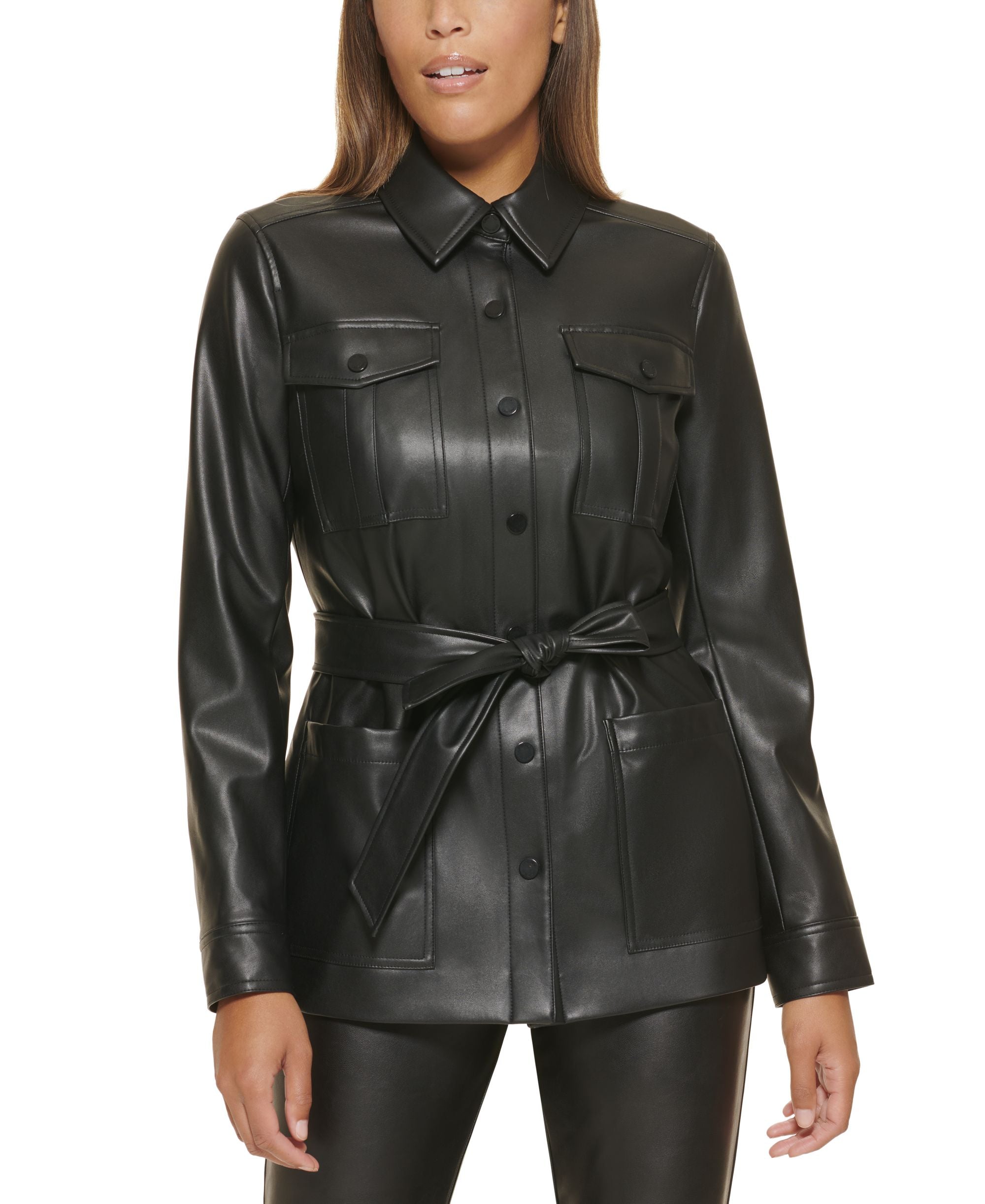 Calvin Klein Petite Faux Leather Shirt Jacket