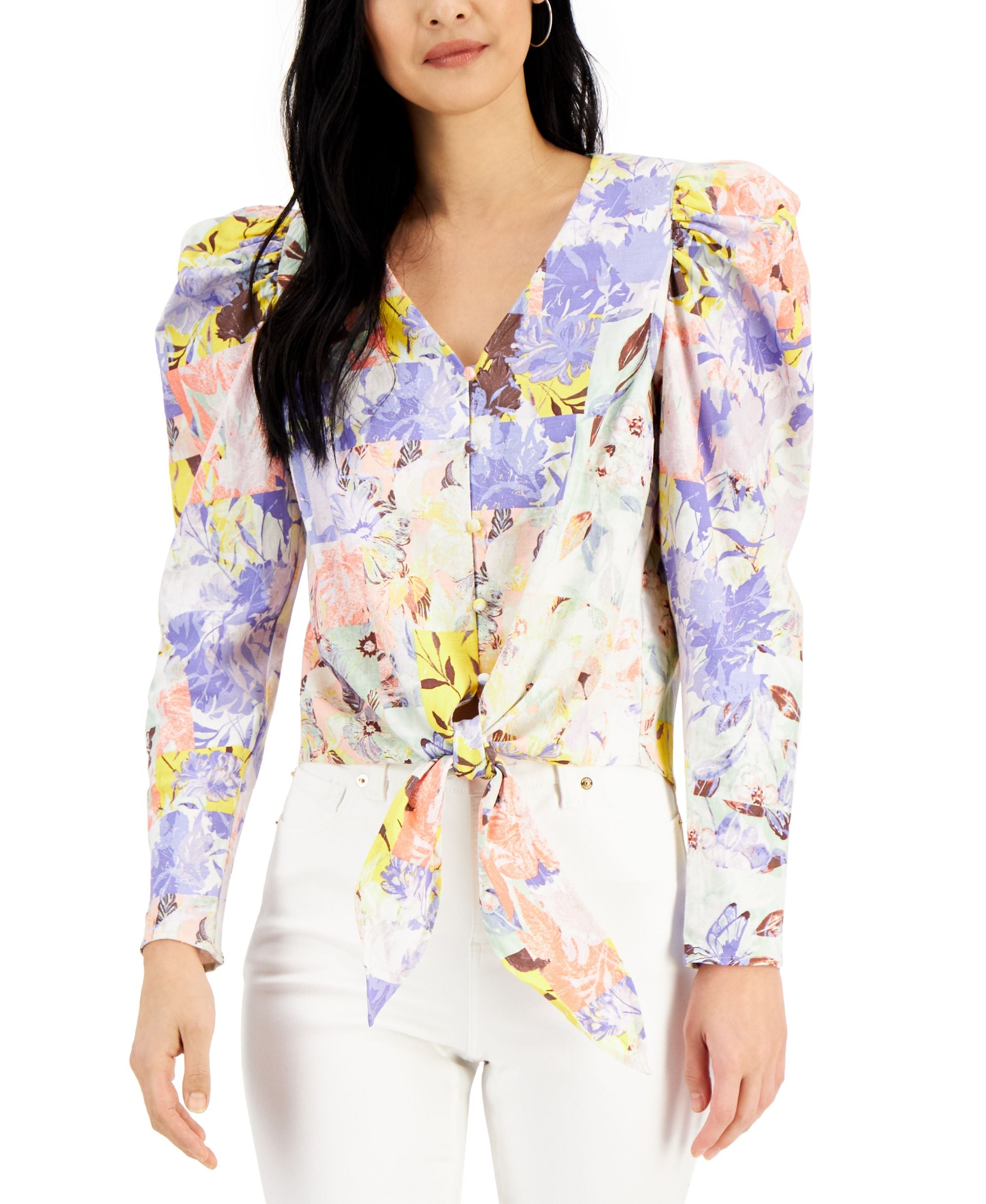 INC International Concepts Womens Button Up Tie Front Top