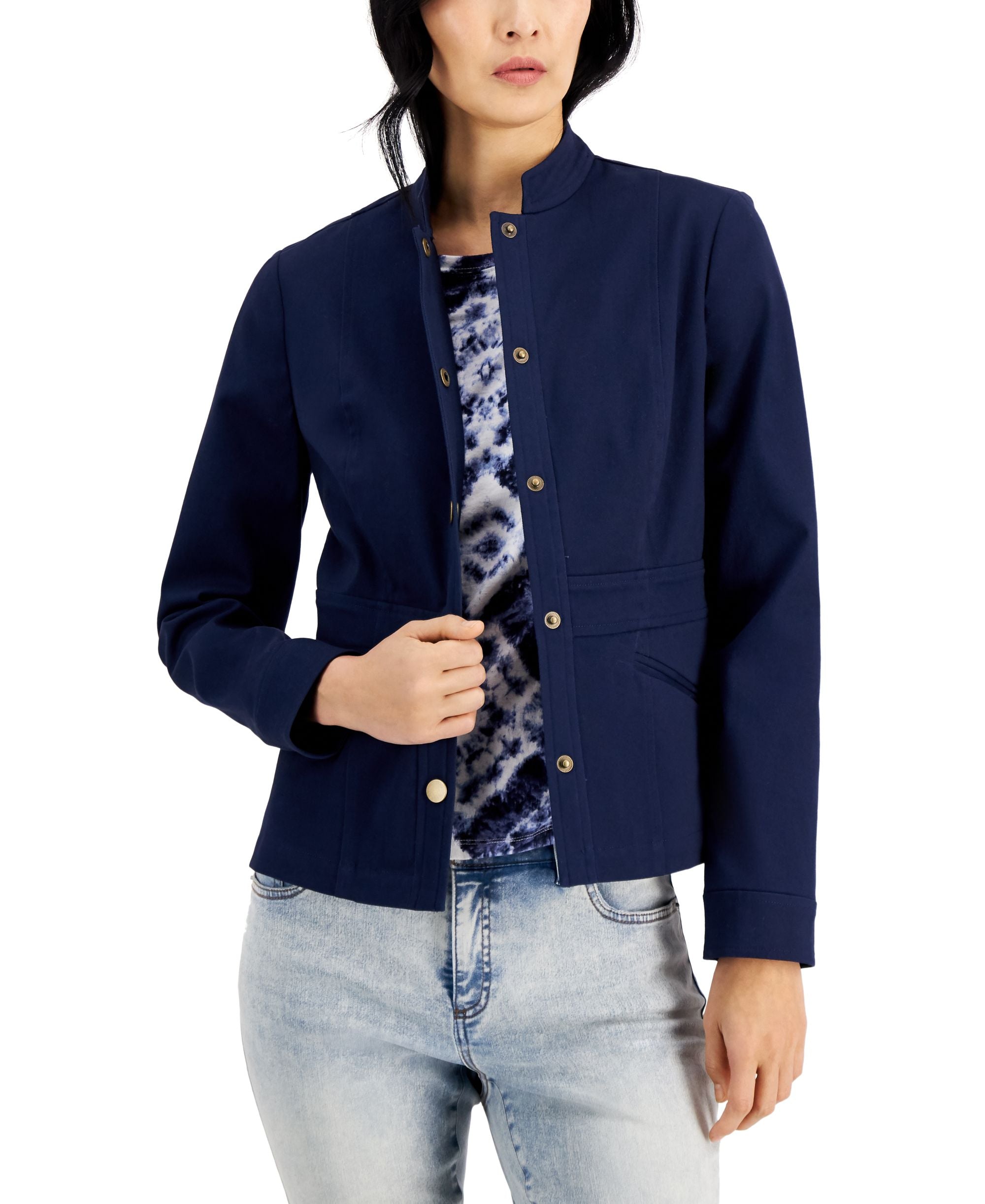 INC International Concepts Stand Collar Snap Front Jacket