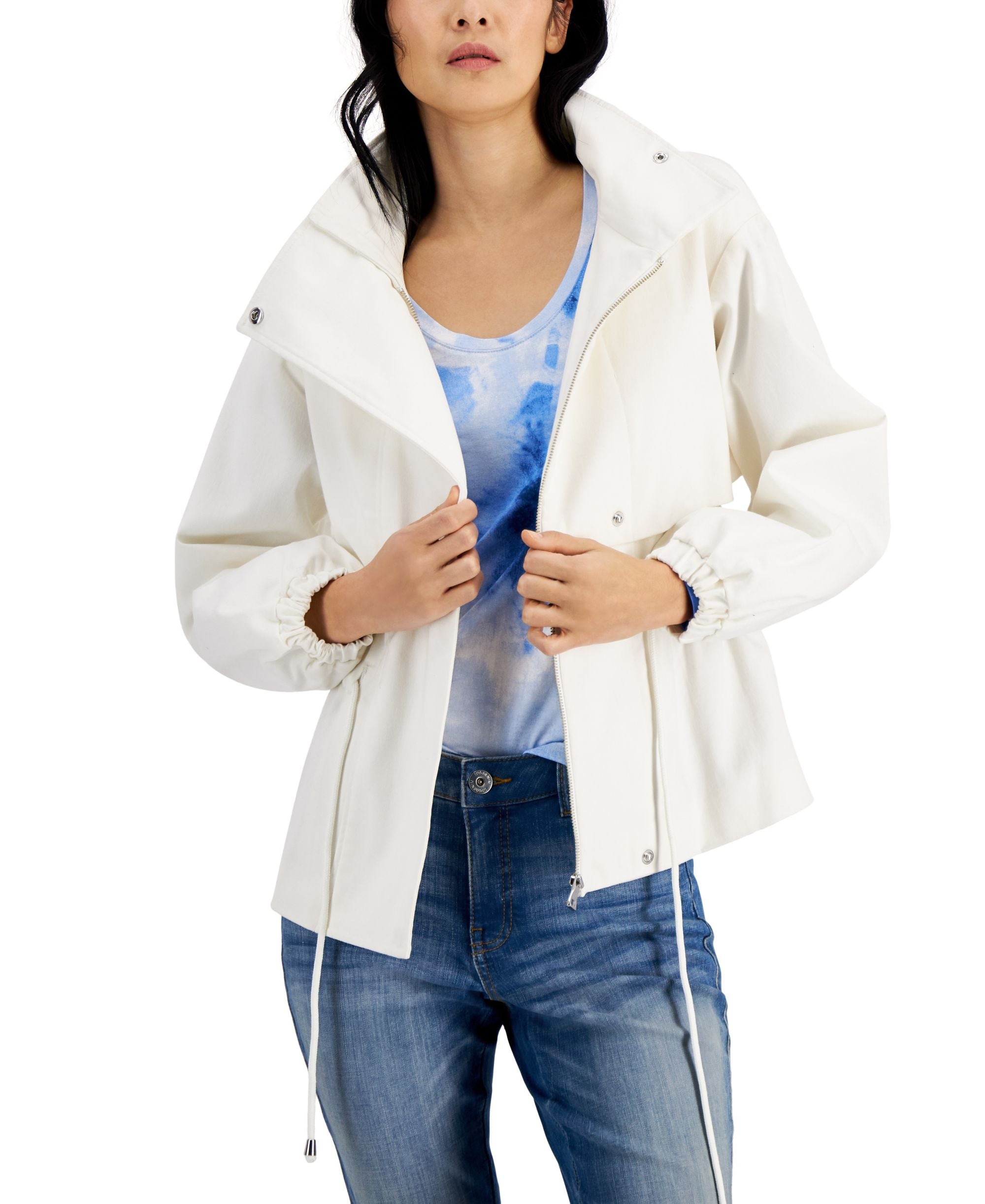 Dolman-Sleeve Tie Waist Utility Jacket