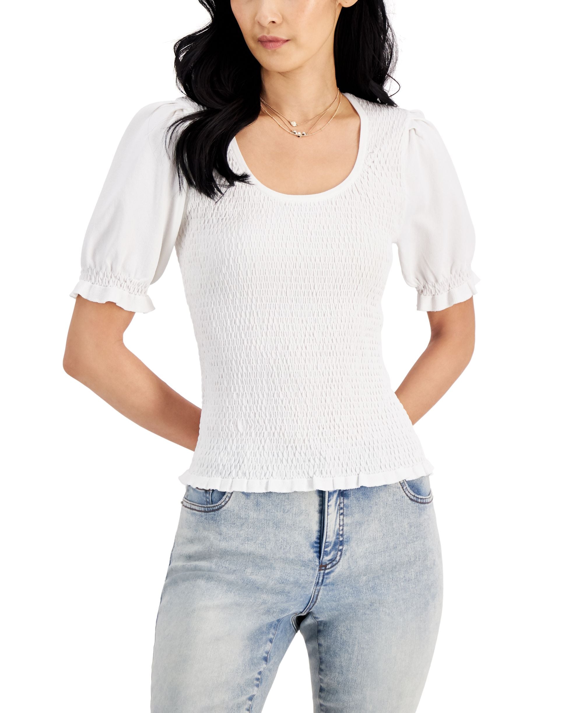 INC International Concepts Smocked Puff Sleeve Top