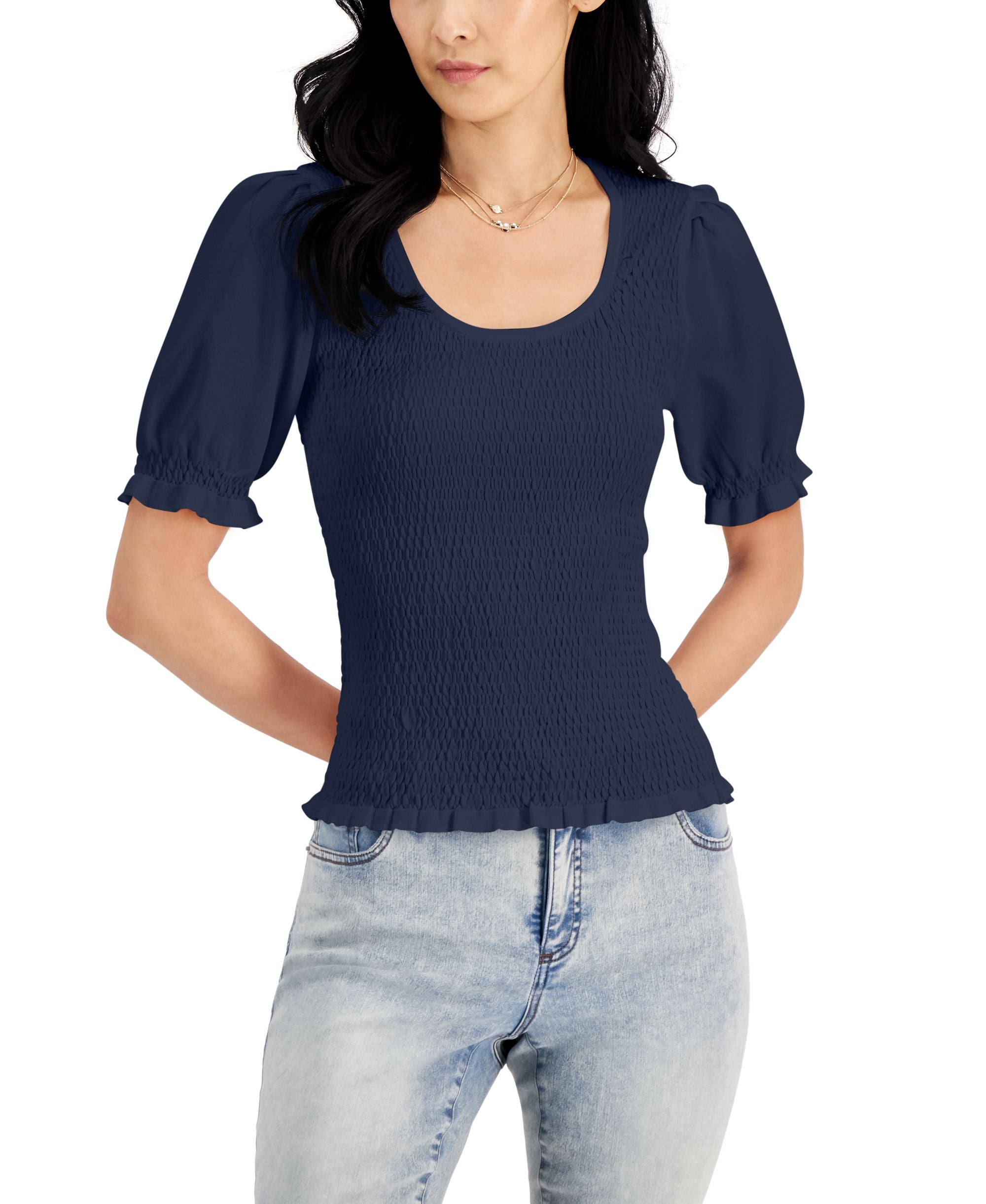 INC International Concepts Smocked Puff Sleeve Top