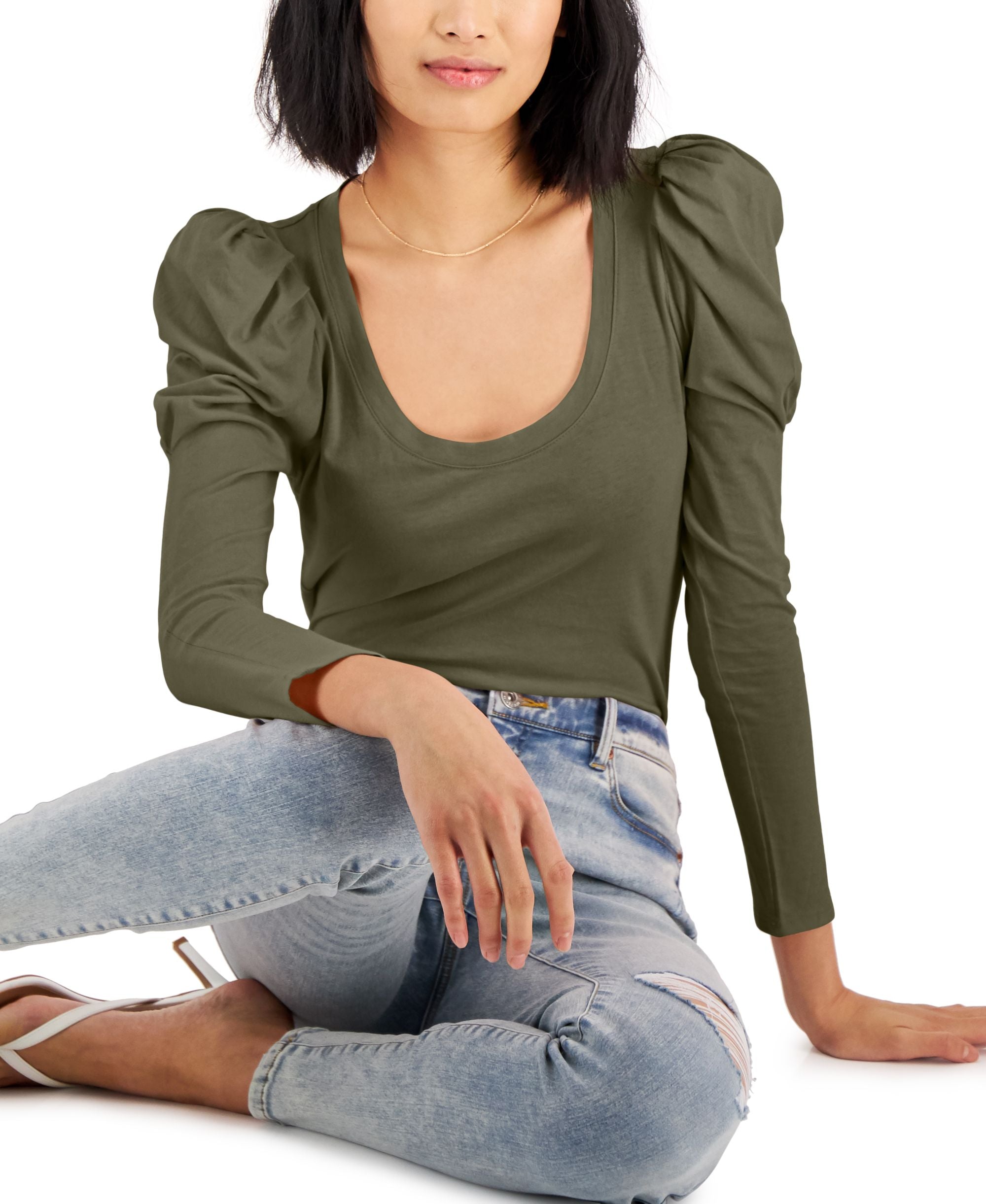 INC International Concepts Womens Puff Sleeve Top