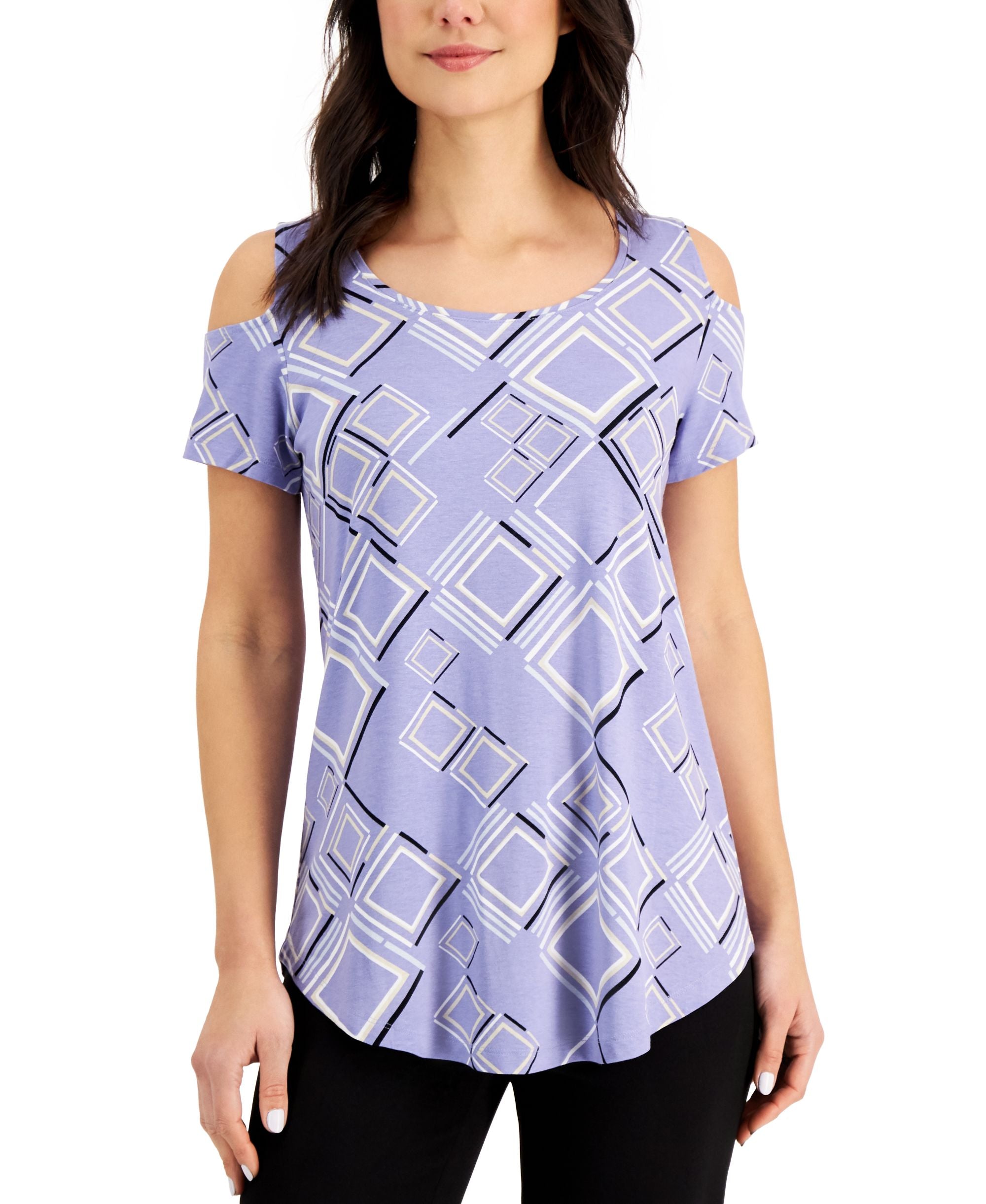 JM Collection Printed Cold Shoulder Top