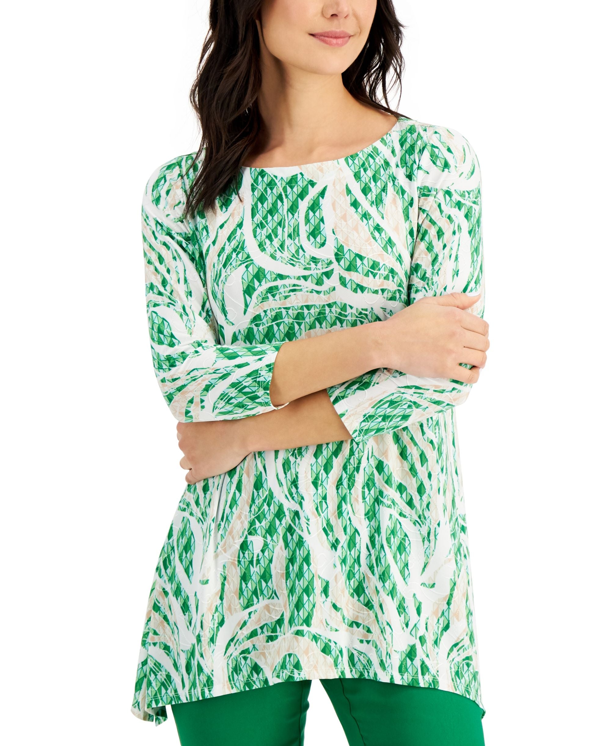 JM Collection Printed Jacquard Top