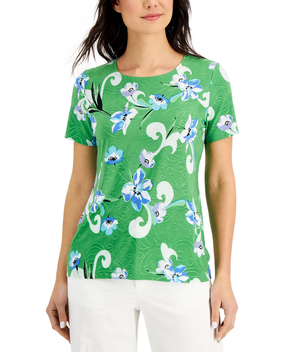 JM Collection Petite Printed Textured T-Shirt