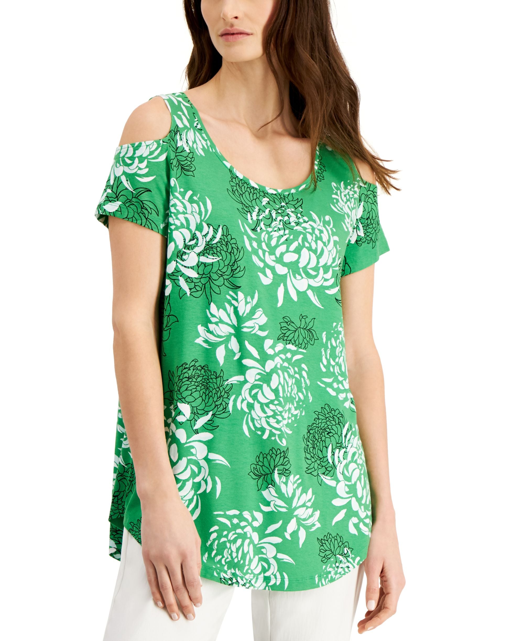 JM Collection Printed Cold Shoulder Top