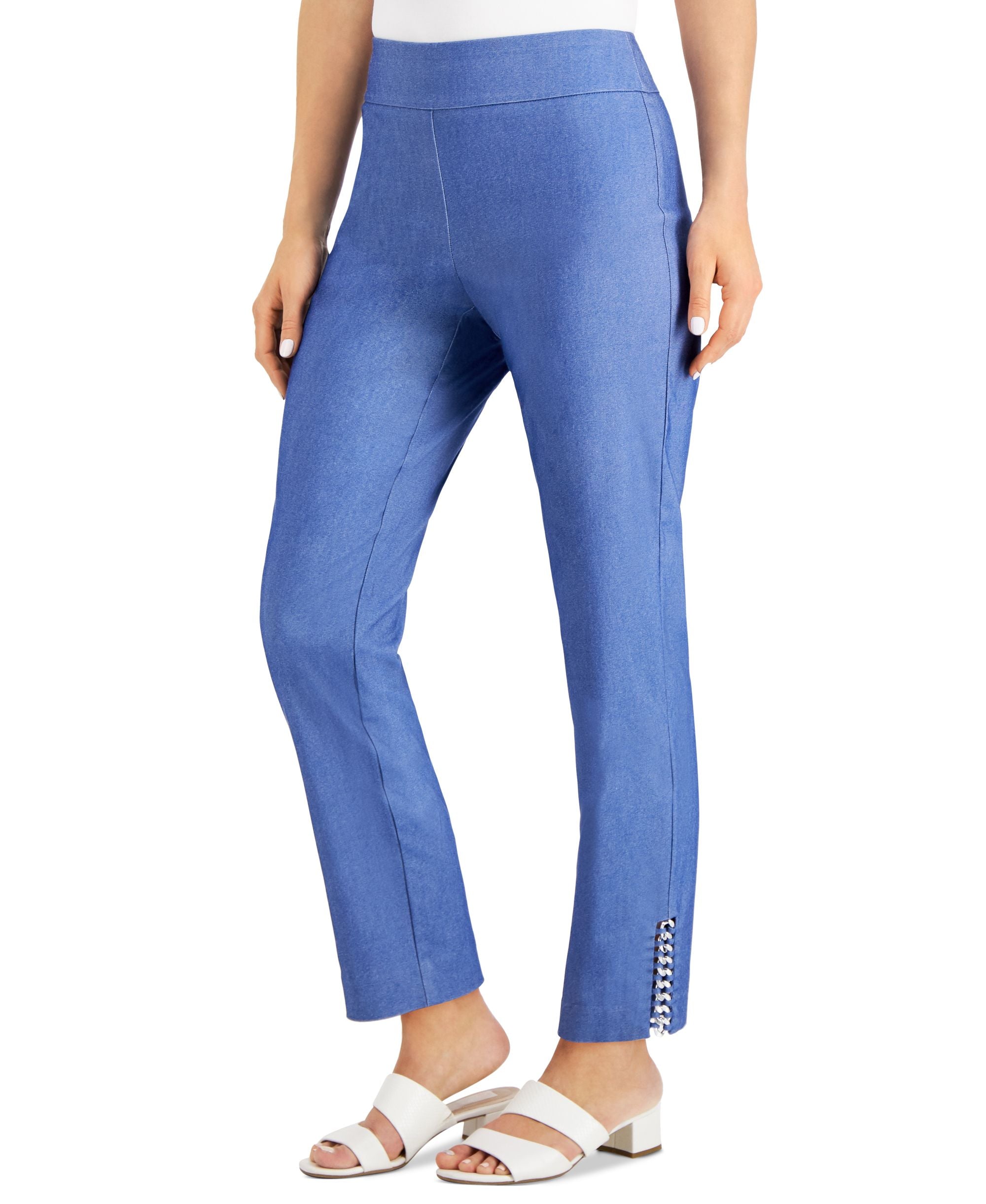 JM Collection Polished Denim Chain Hem Ankle Pants