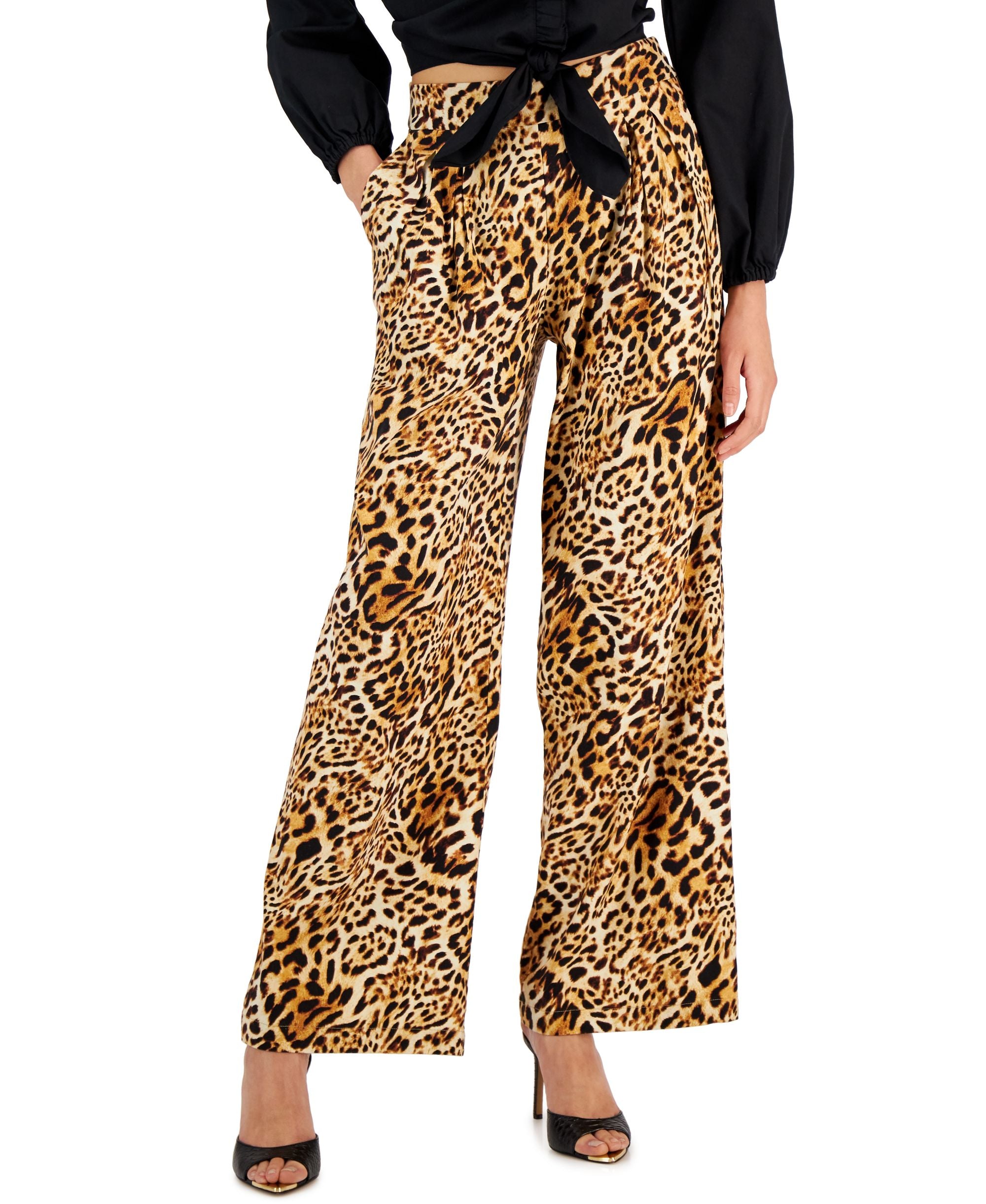 INC International Concepts Womens Cheetah Print Wide Leg Pull On Pants