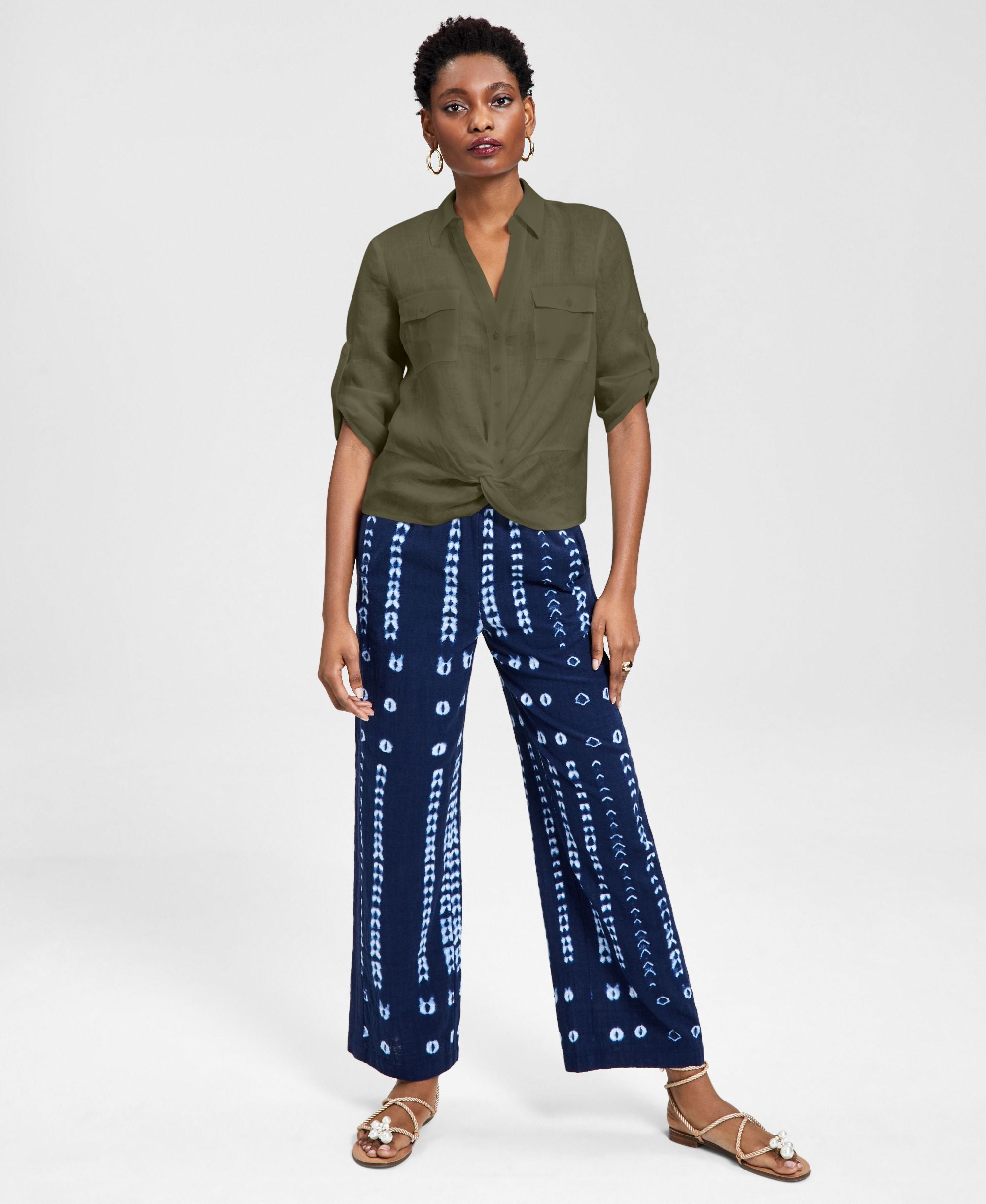 INC International Concepts Womens Linen Twist Hem Blouse