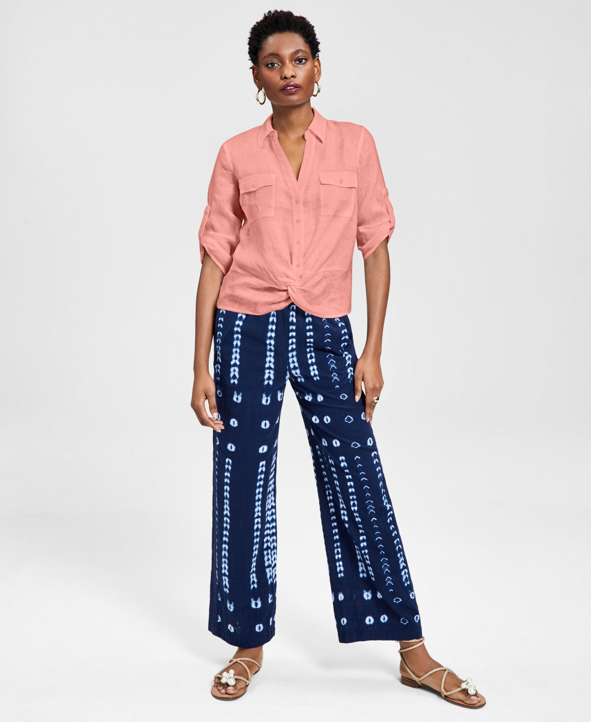 INC International Concepts Womens Linen Twist Hem Blouse