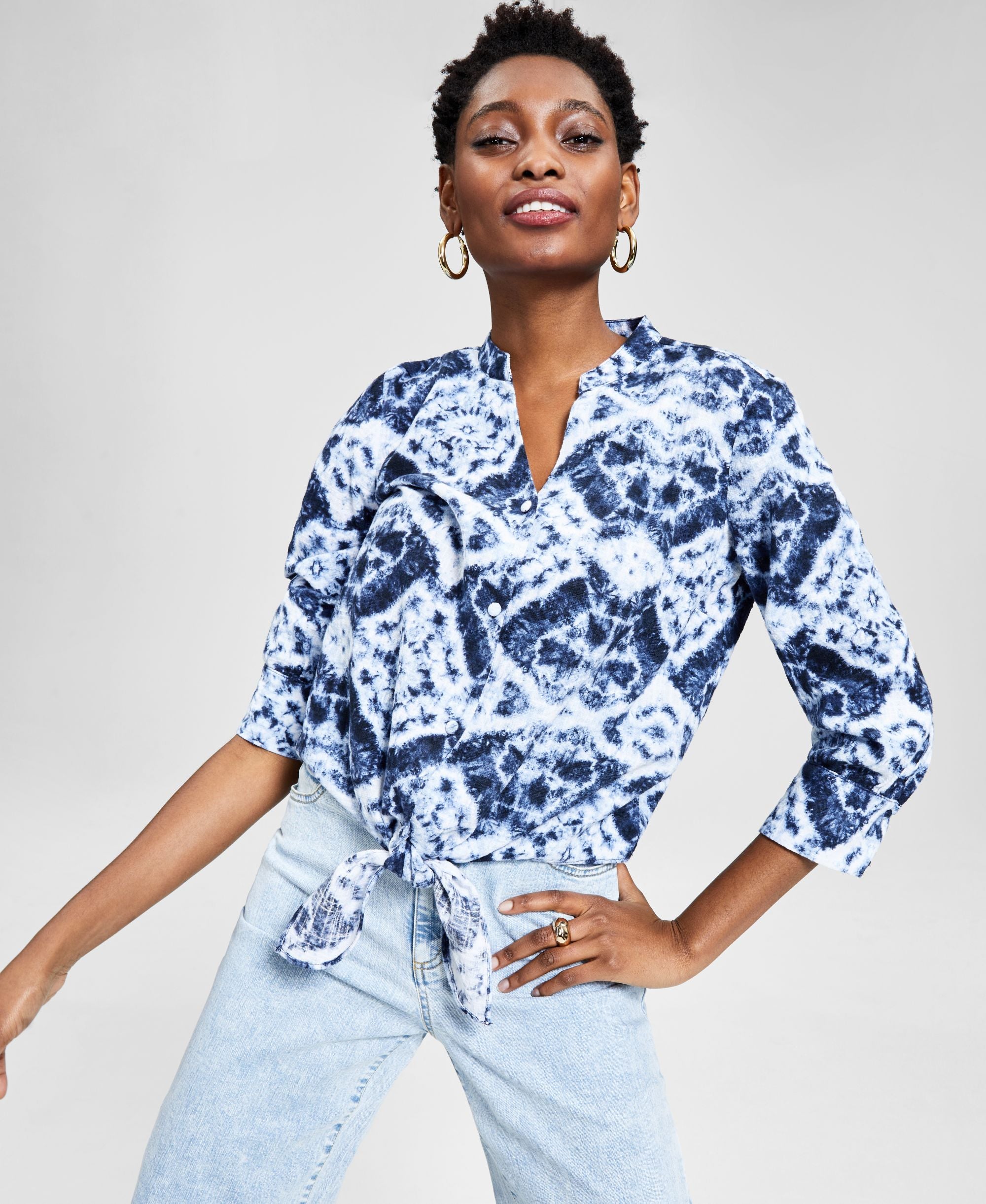 INC International Concepts Womens Tie Dye Tie Hem Top