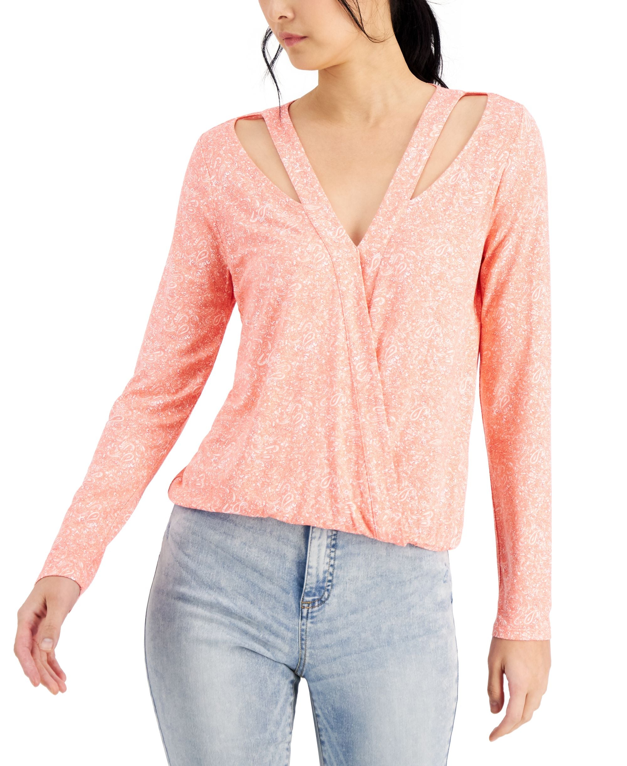 INC International Concepts Womens Printed Cutout Top