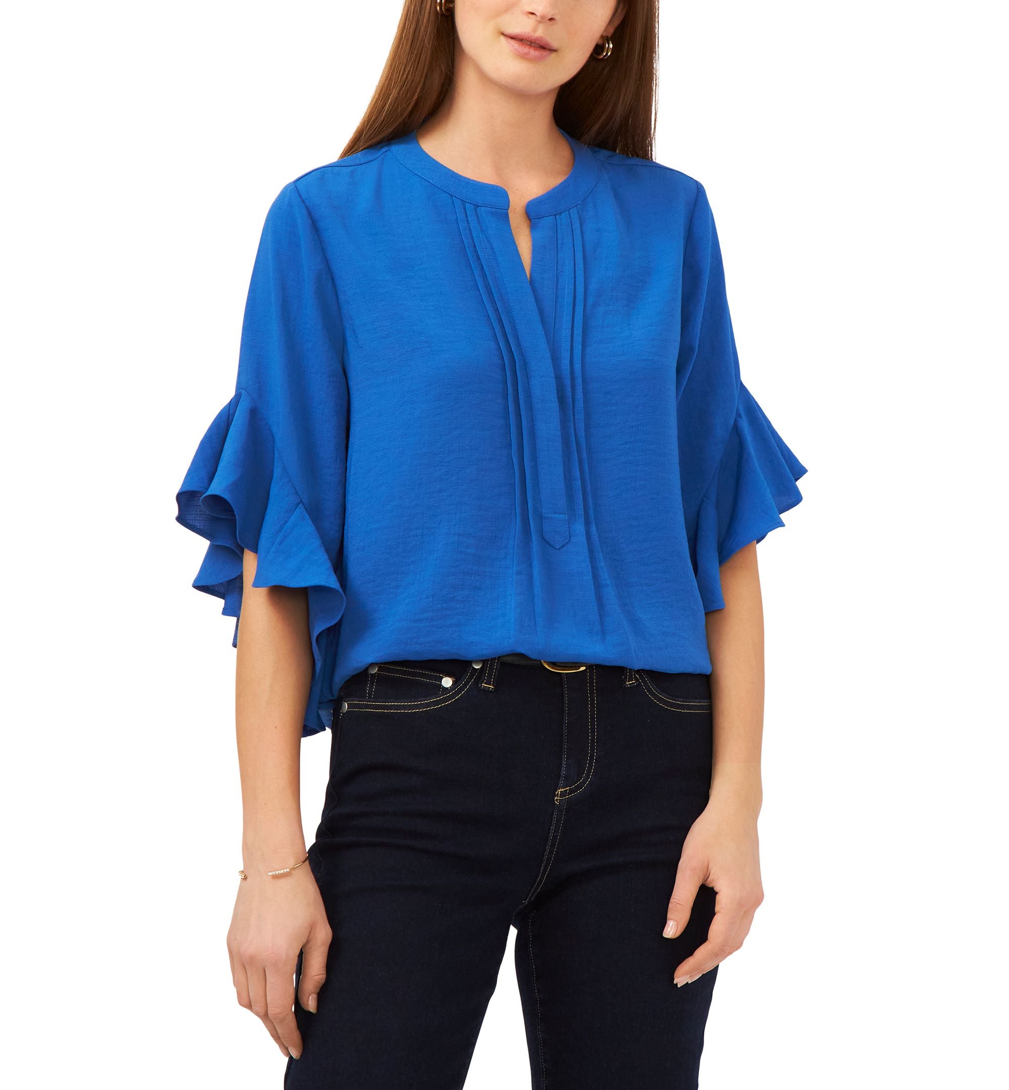 Plus Size Ruffle Sleeve Henley Blouse