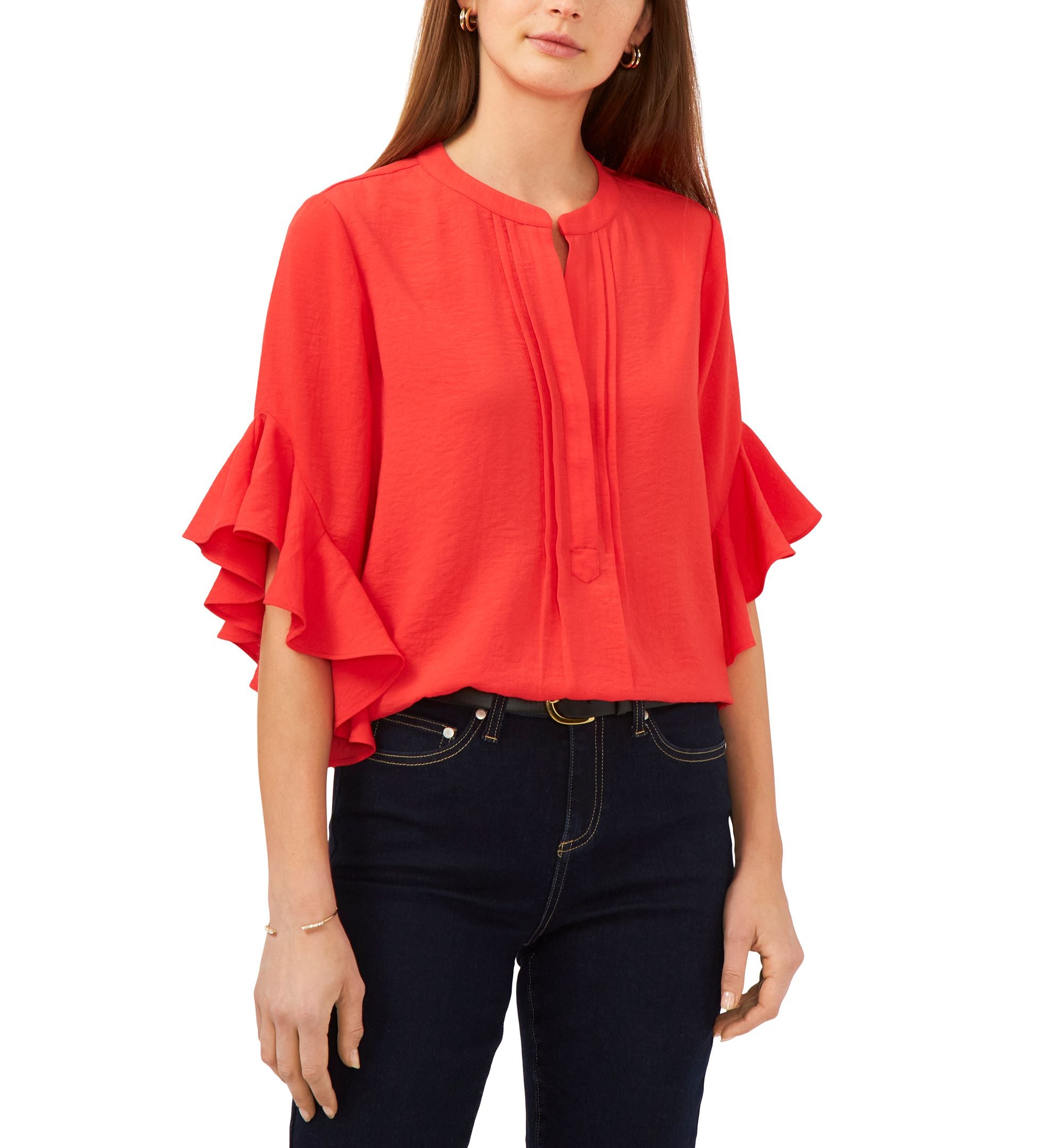 Plus Size Ruffle Sleeve Henley Blouse