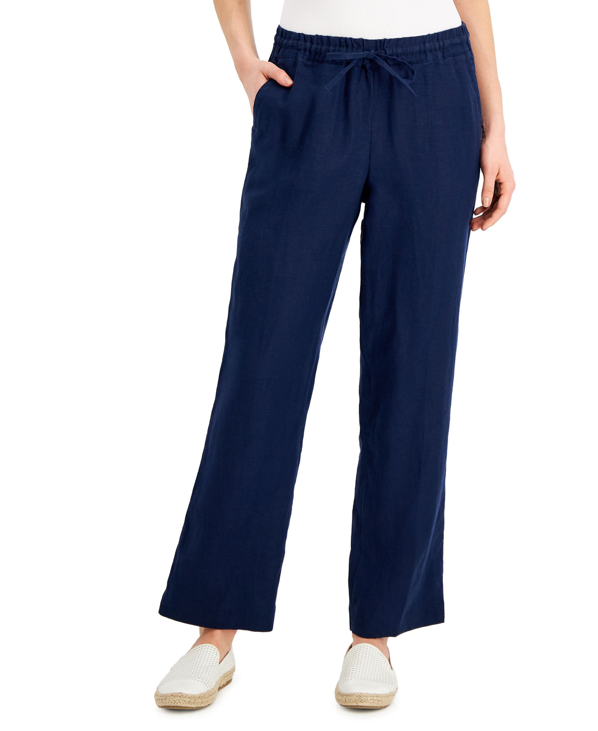 Petite 100% Linen Drawstring Pants