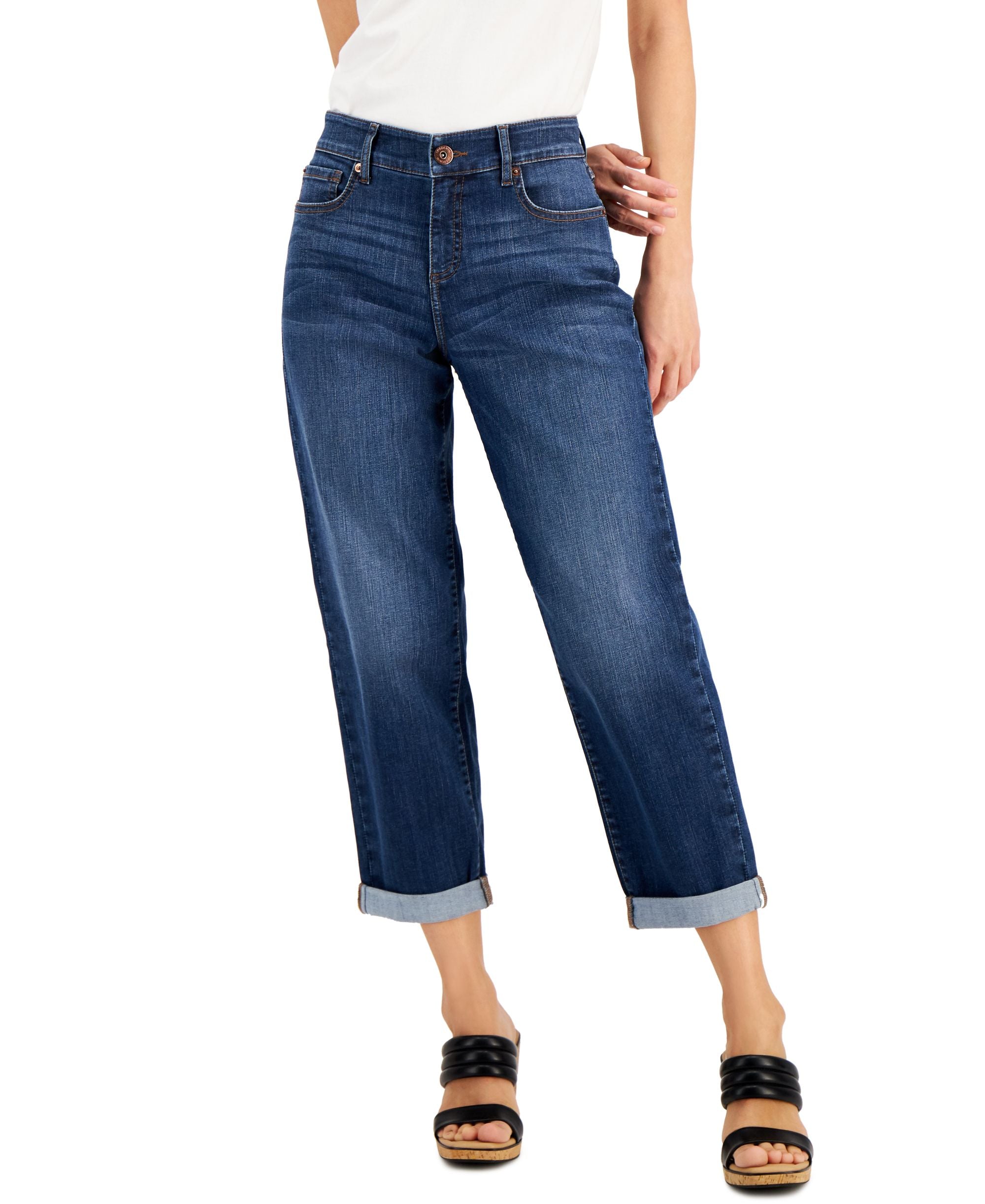 INC International Concepts Womens High Rise Cuffed Boyfriend Jeans