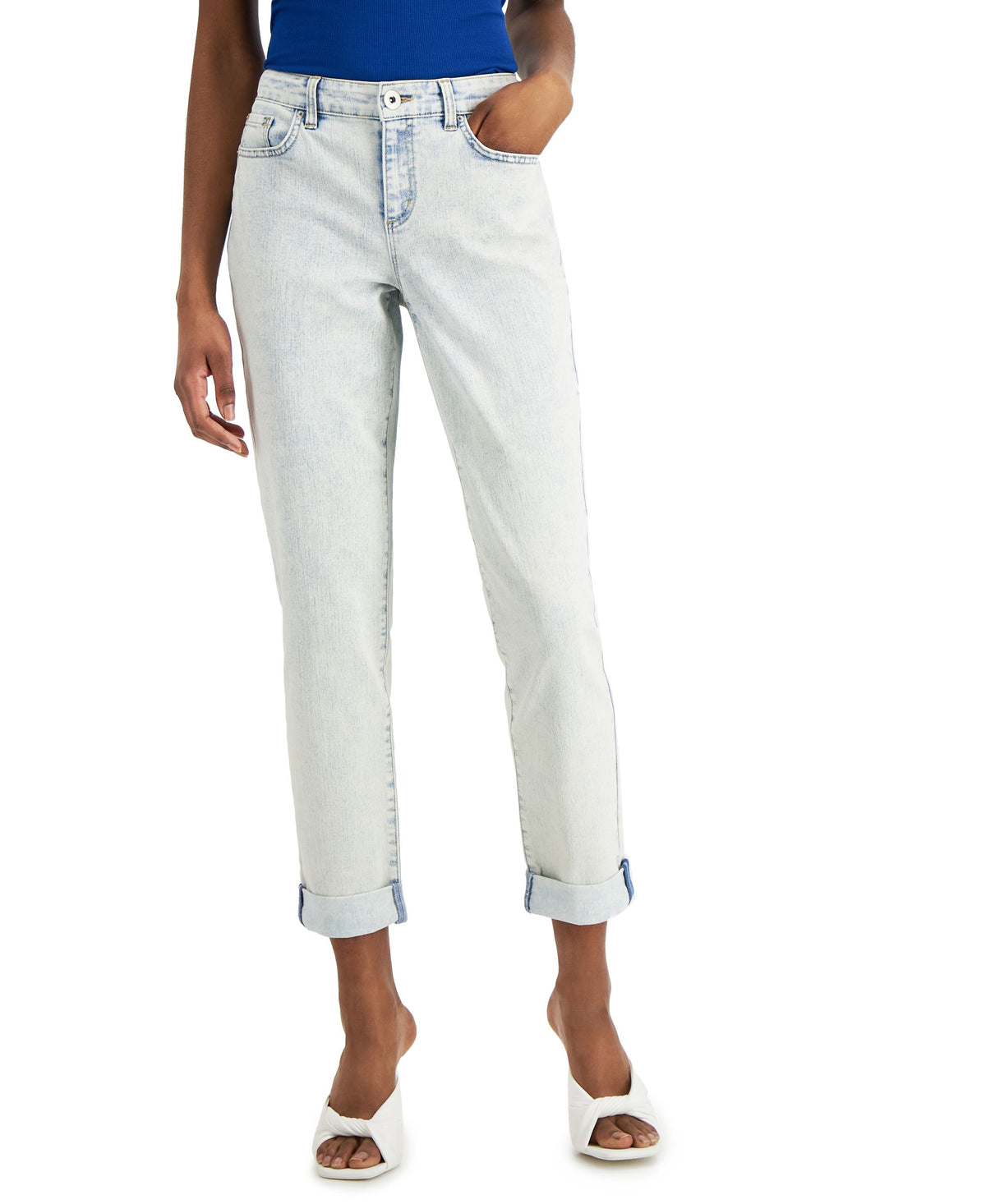 INC International Concepts Acid Wash Mid Rise Straight Leg Jeans