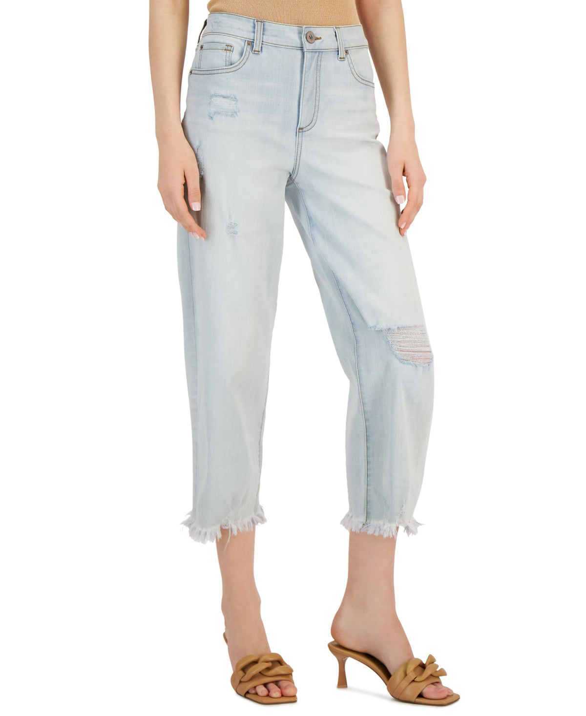 INC International Concepts Womens High Rise Ripped Cropped Wide Leg Jeans